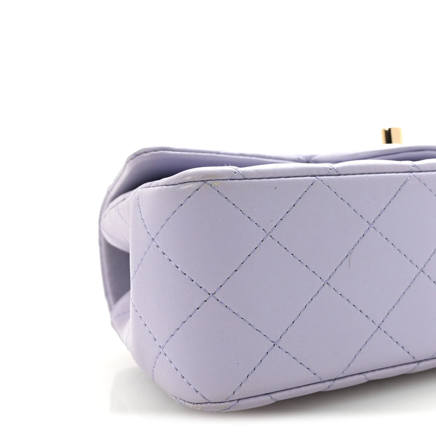 Lambskin Quilted Mini Top Handle Rectangular Flap Light Purple - Image 9
