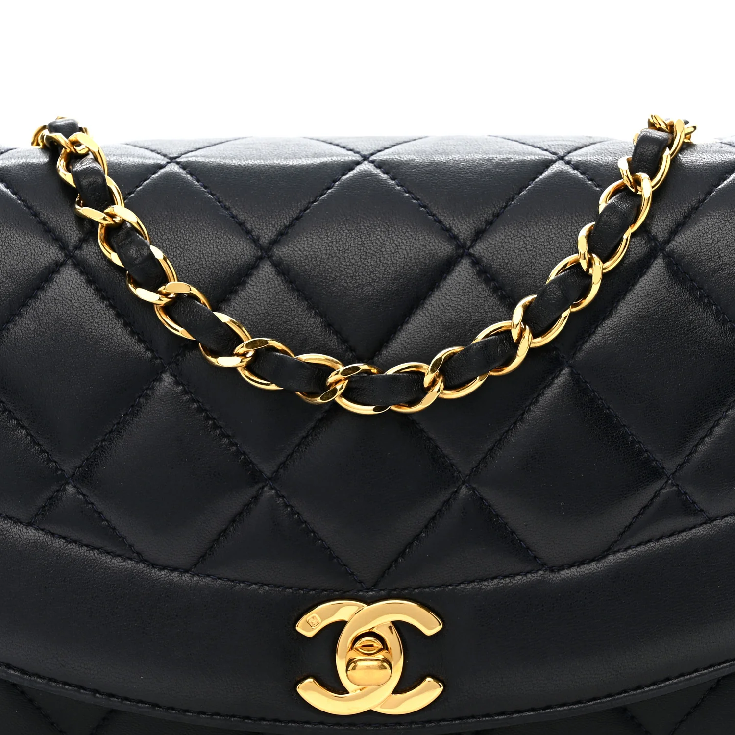 Lambskin Quilted Small Single Flap Navy - Image 9