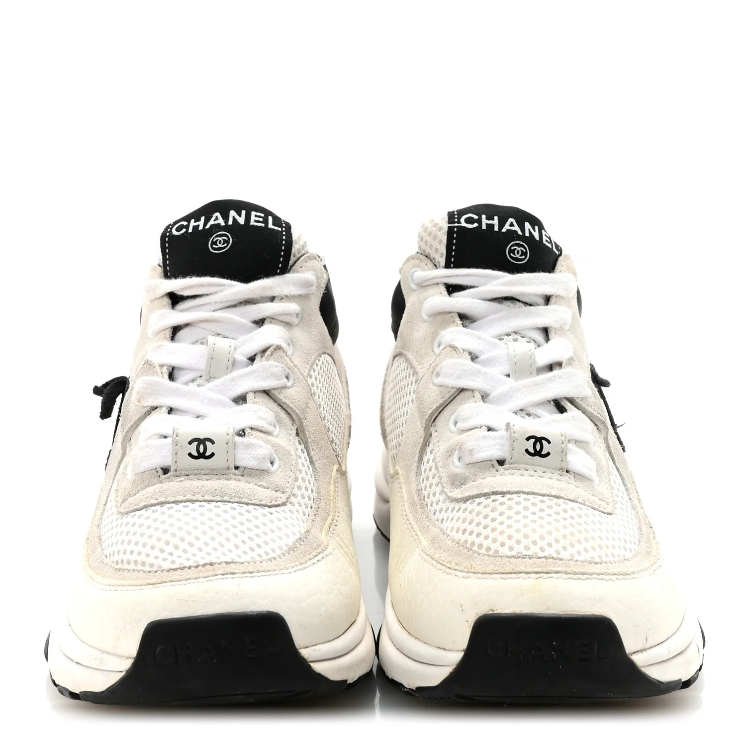 Mesh Suede Calfskin Grained Calfskin Womens CC Sneakers 36 White Black - Image 3
