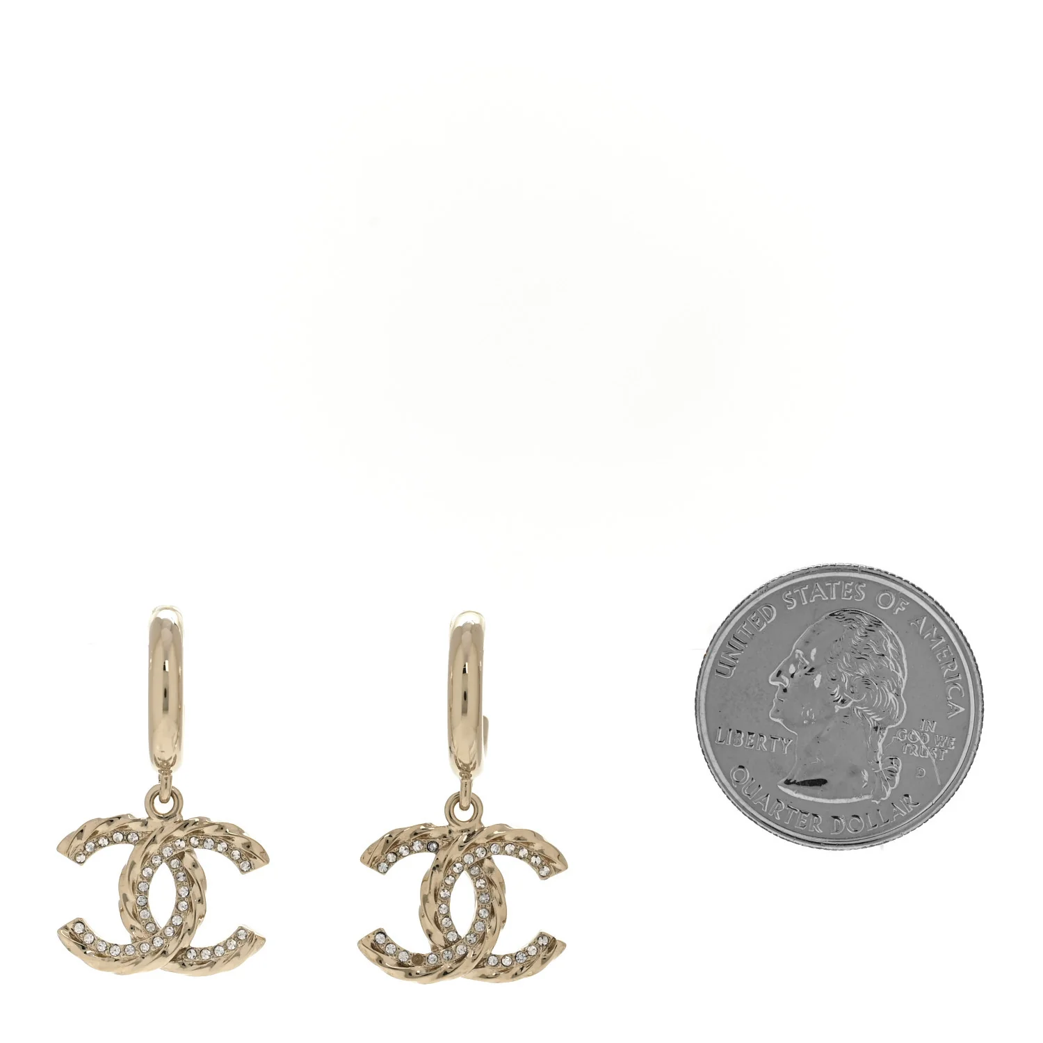 Metal Crystal CC Hoop Drop Earrings Gold - Image 2