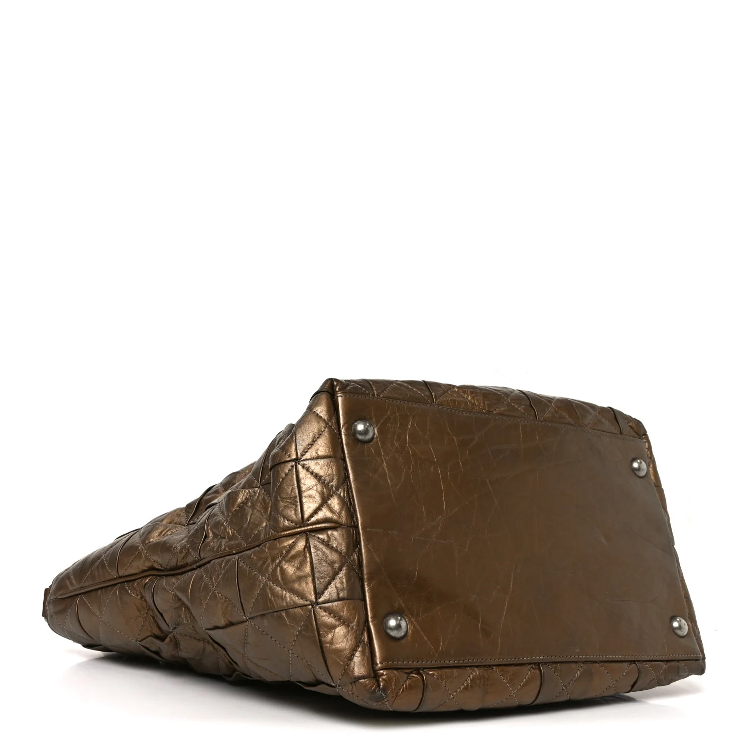 Metallic Aged Calfskin Quilted Origami Tote Bronze - Image 4