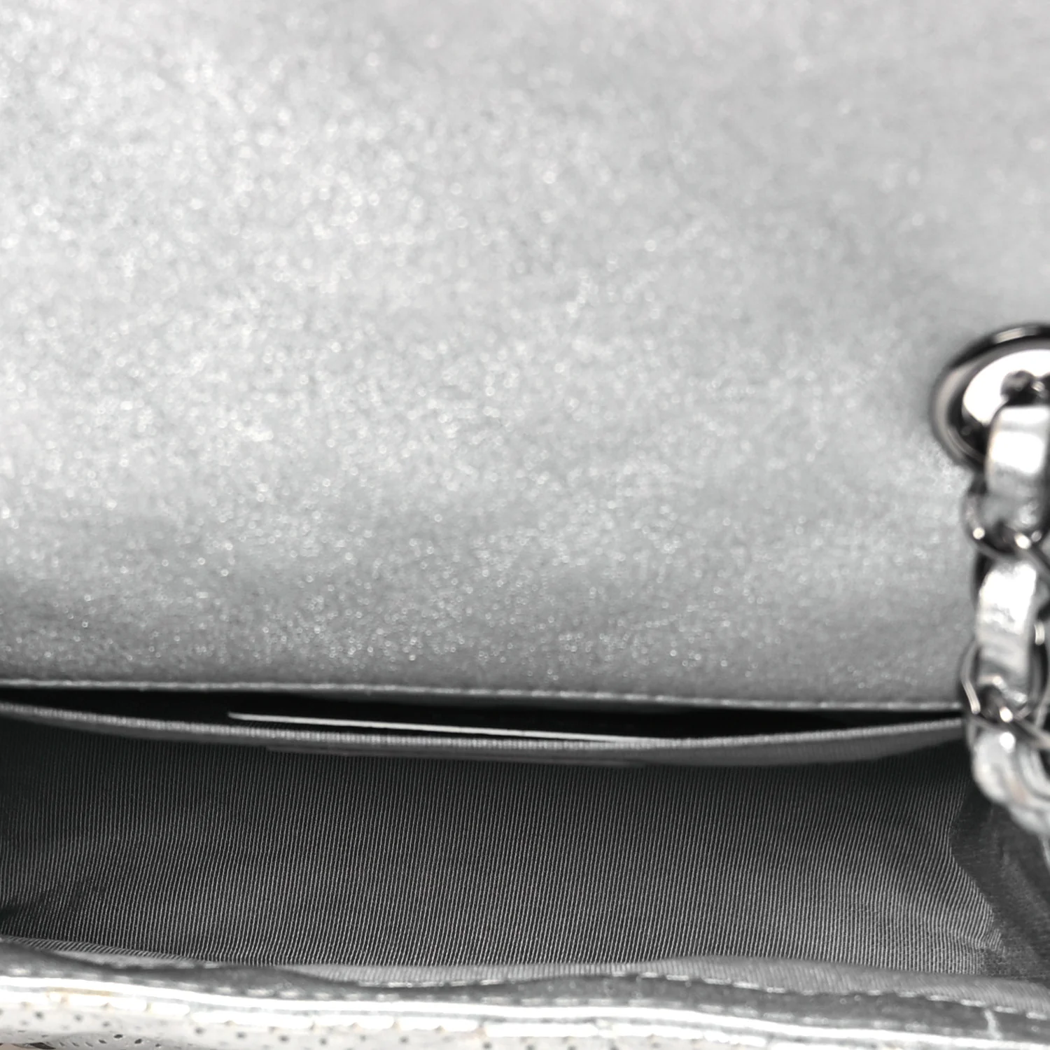 Metallic Lambskin Perforated Mini Rectangular Flap Silver - Image 5