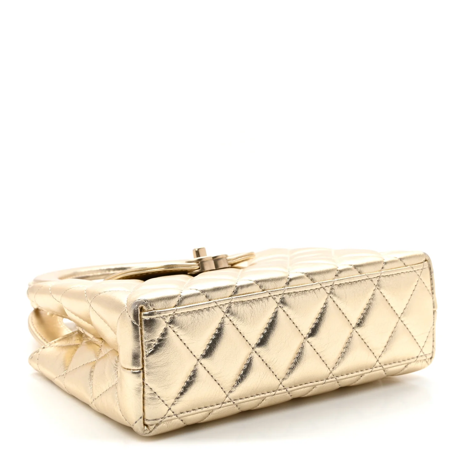 Metallic Shiny Aged Calfskin Quilted Nano Kelly Shopper Gold - Image 4