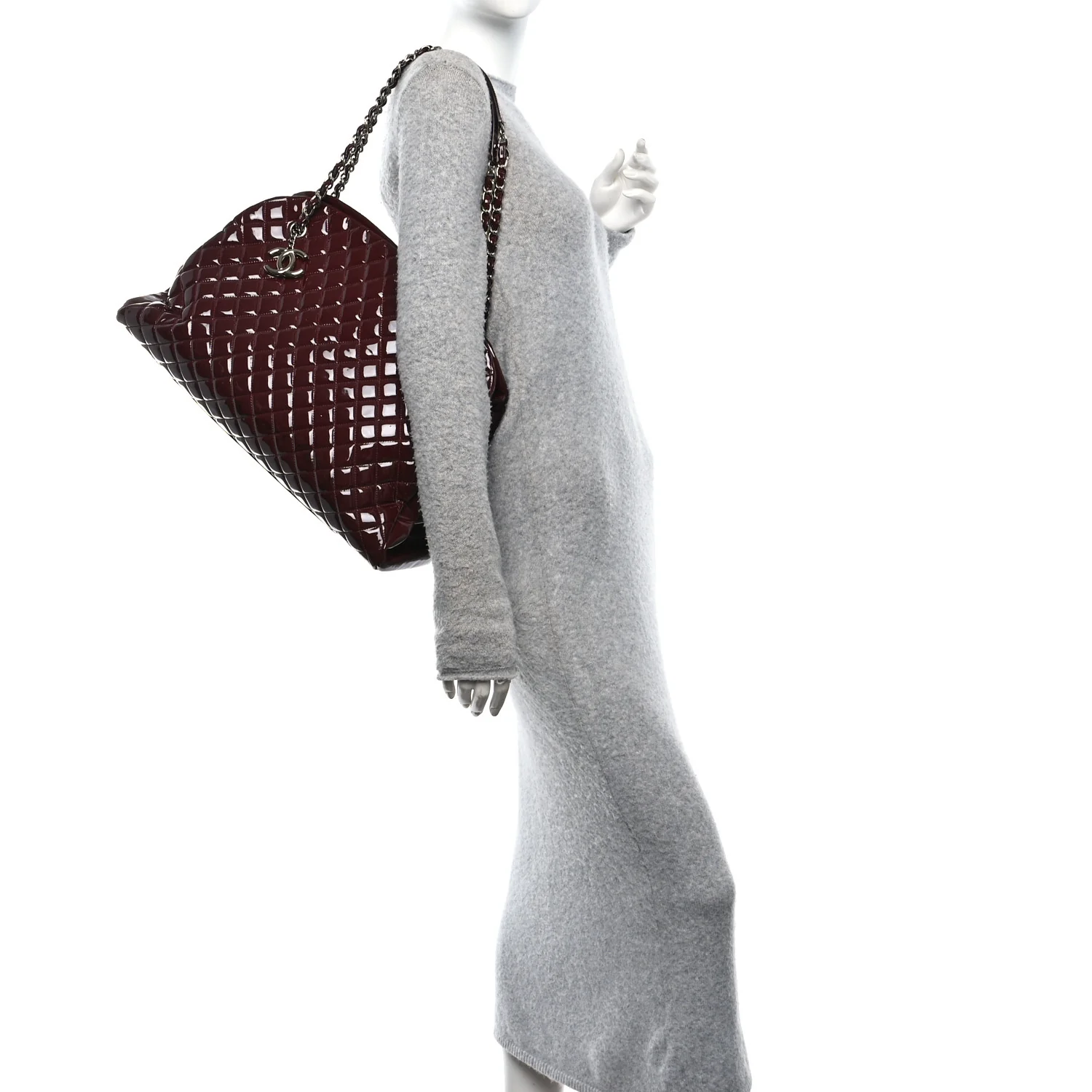Patent Quilted Large Just Mademoiselle Bowling Bag Plum - Image 2