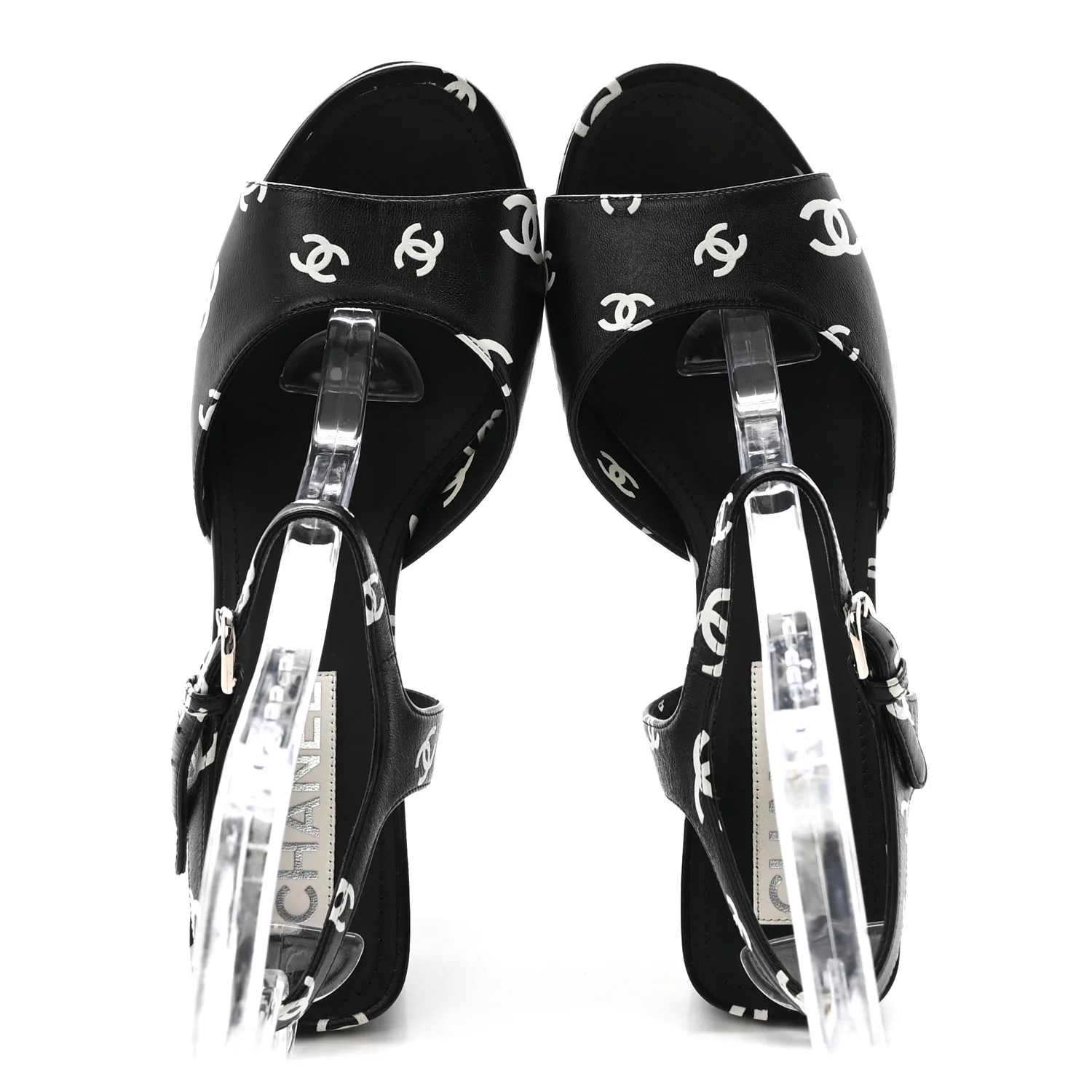 Printed Lambskin CC Platform Sandals 41 Black White - Image 2