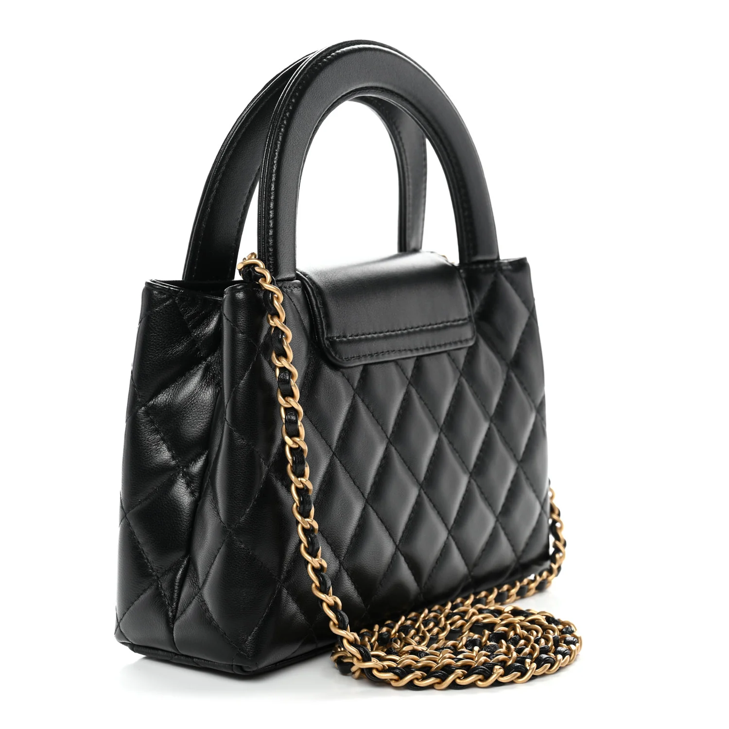 Shiny Aged Calfskin Quilted Nano Kelly Shopper Black - Image 3