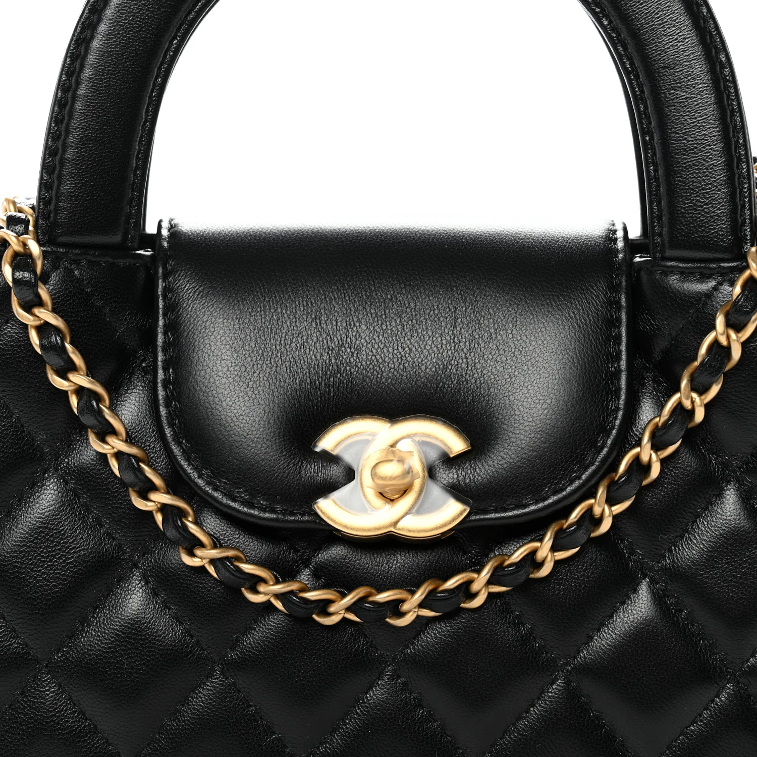 Shiny Aged Calfskin Quilted Nano Kelly Shopper Black - Image 8