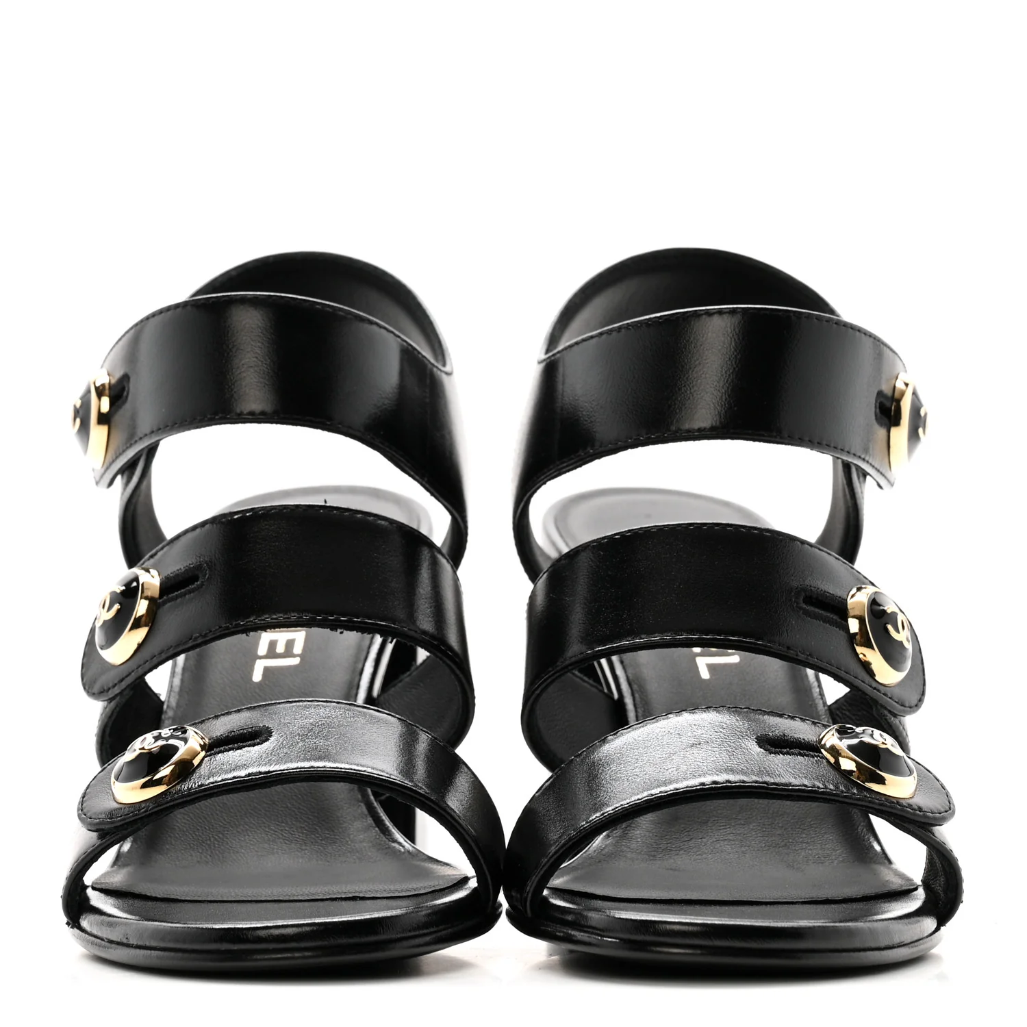 Shiny Calfskin CC Sandals 37.5 Black - Image 5