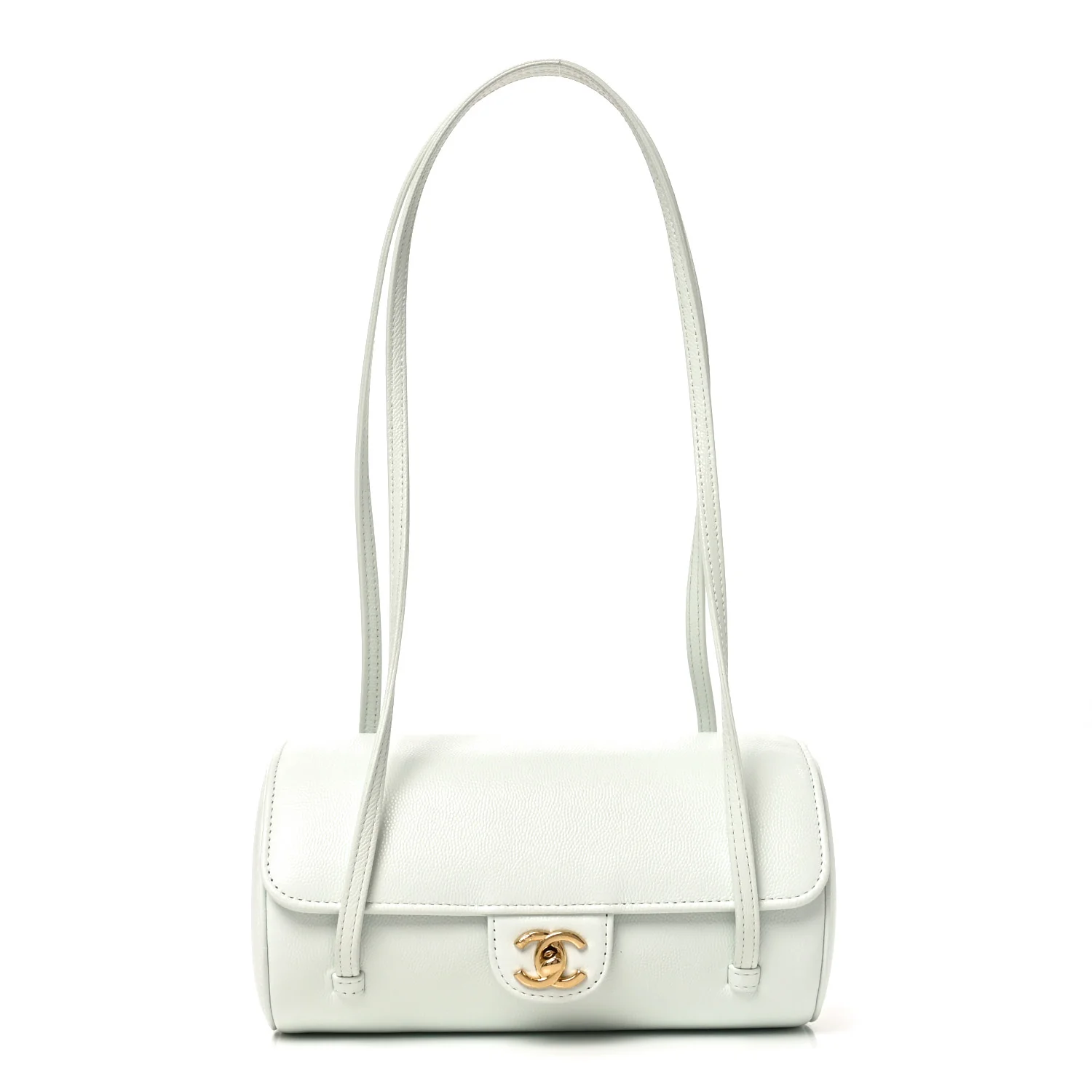 Shiny Caviar Preppy Coco Small Bowling Bag Light Blue