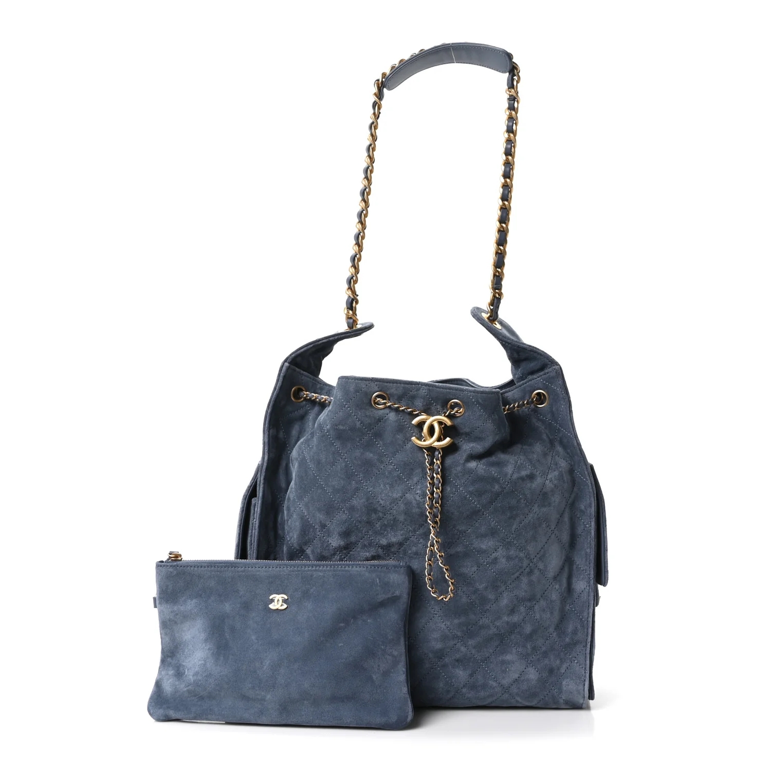 Suede Quilted Medium Chanel 25 Handbag Blue - Image 3