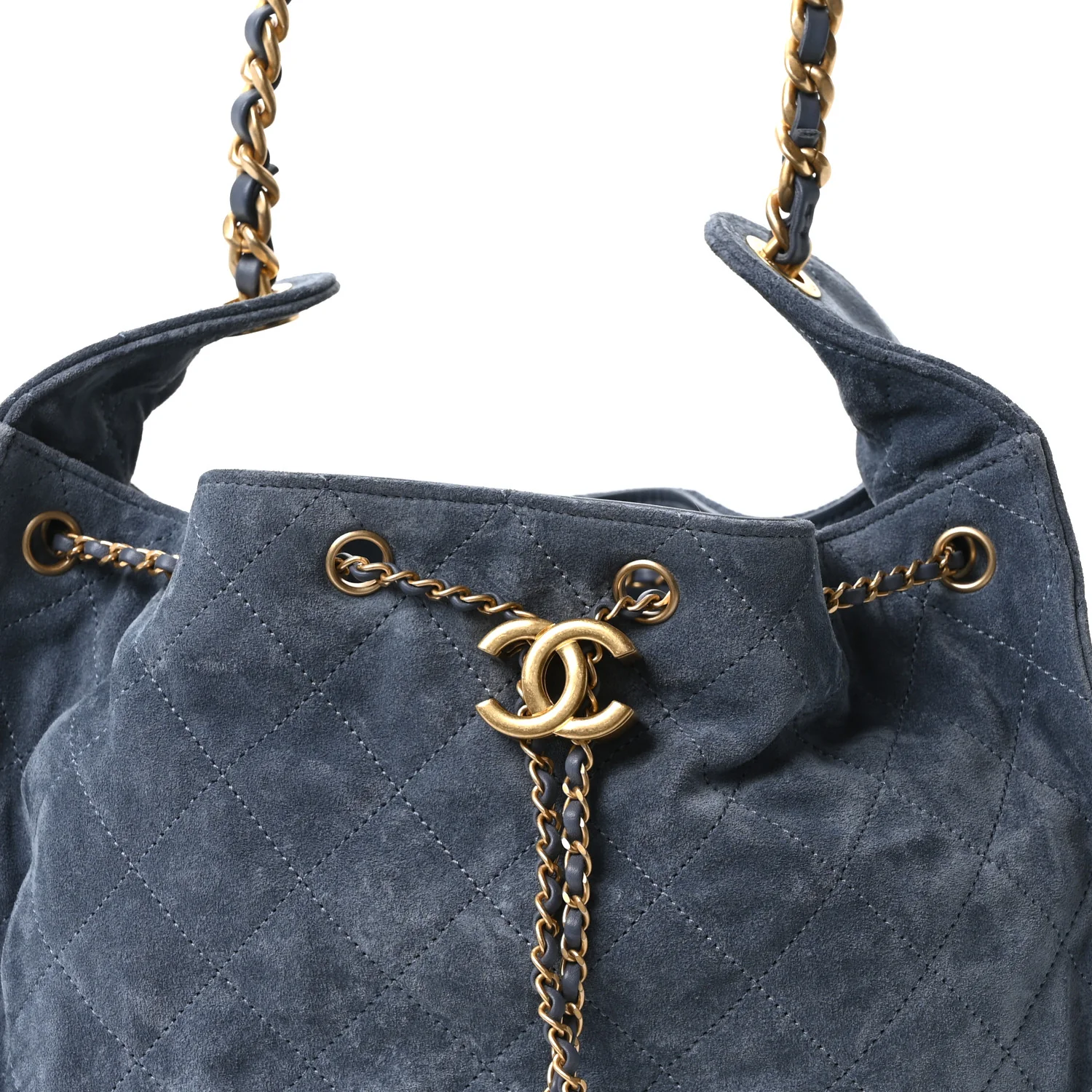 Suede Quilted Medium Chanel 25 Handbag Blue - Image 9