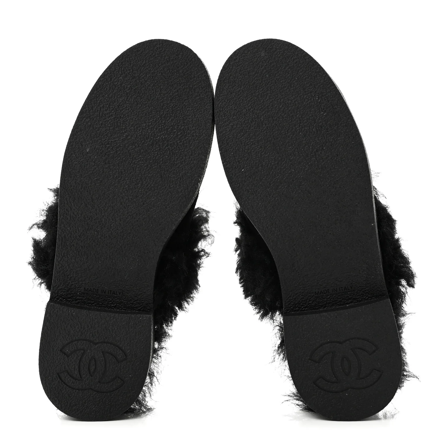 Suede Shearling CC Cap Toe Mules 36 Black - Image 7