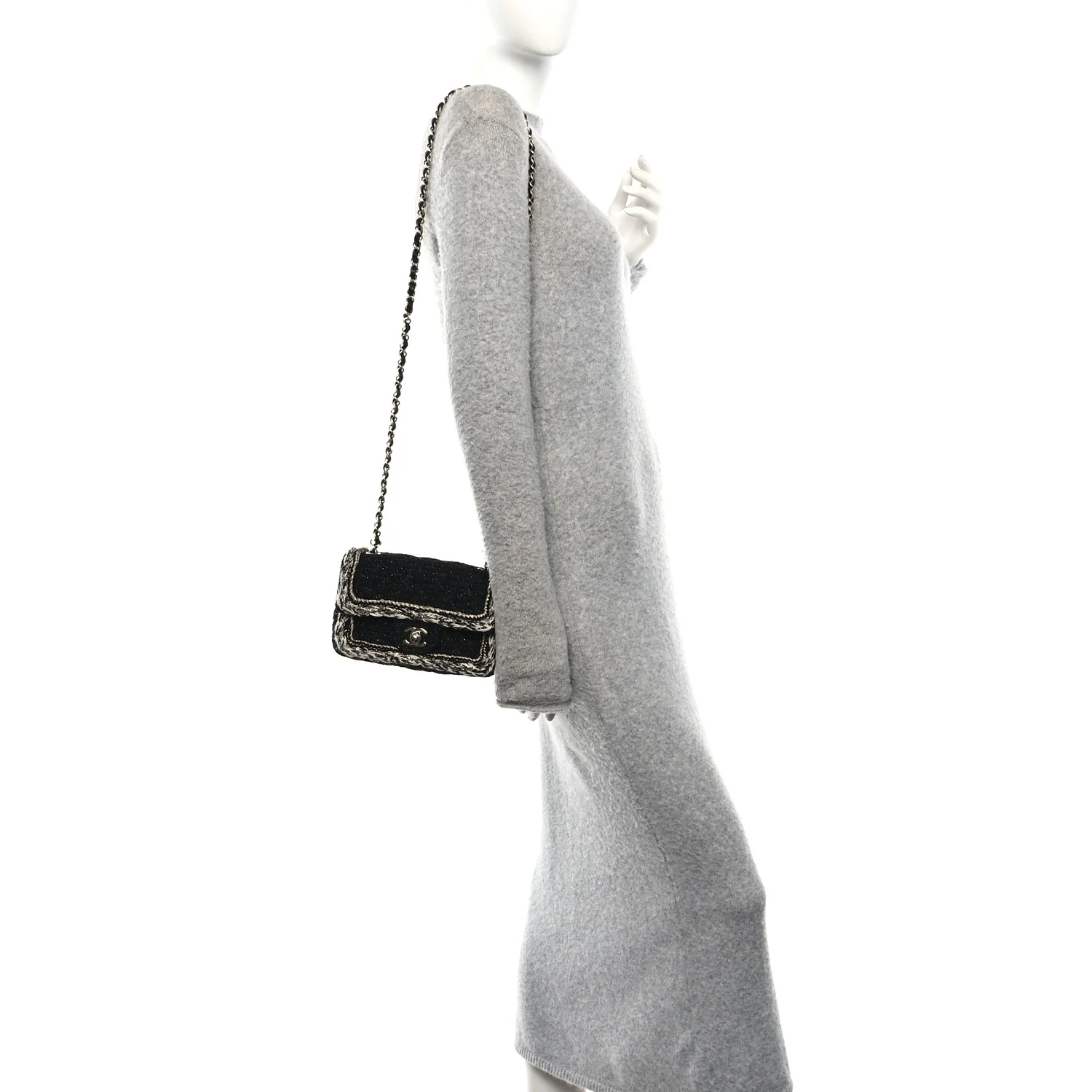 Tweed Braided Mini Rectangular Flap Black - Image 2