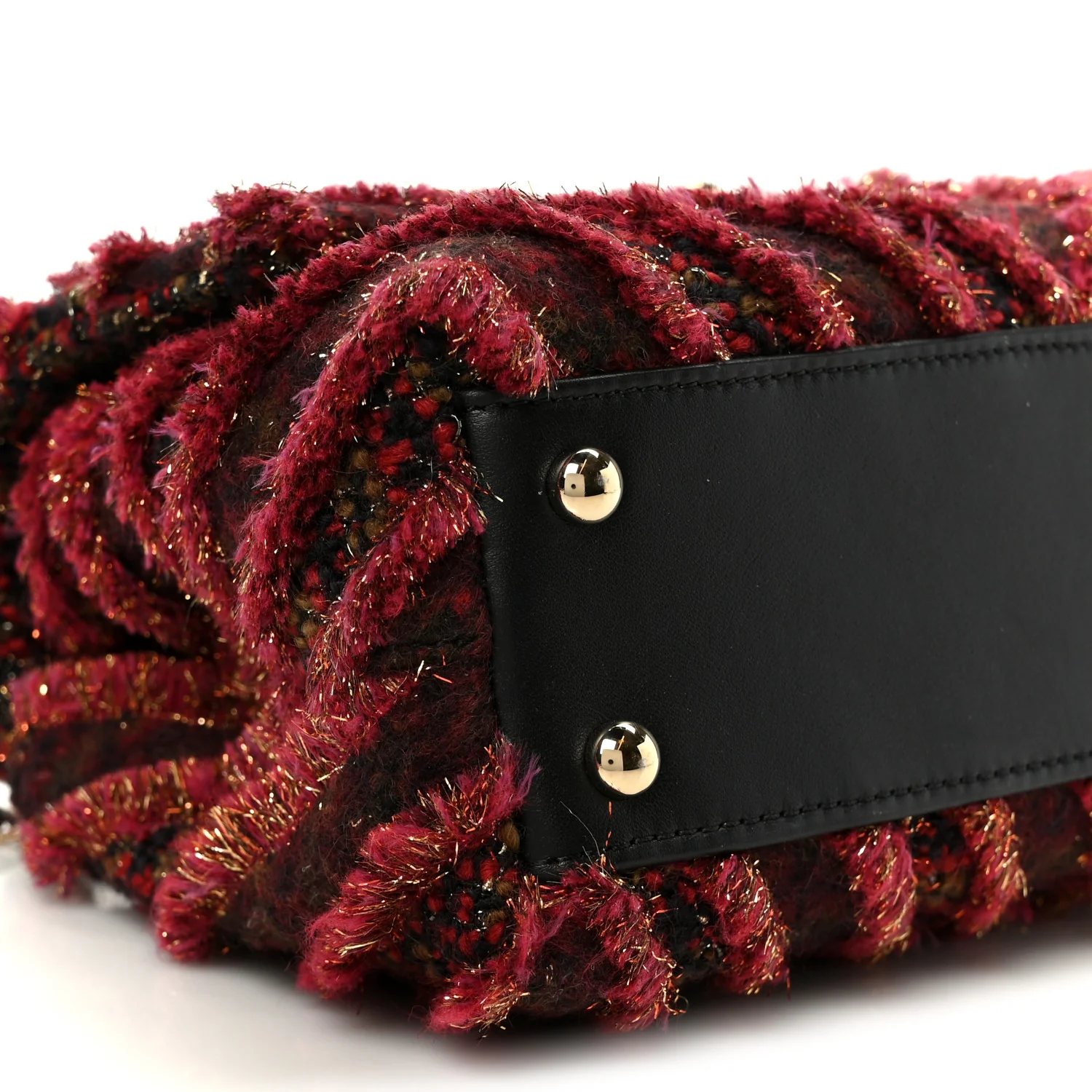 Tweed Fringe Mini Coco Handle Flap Red Black - Image 10