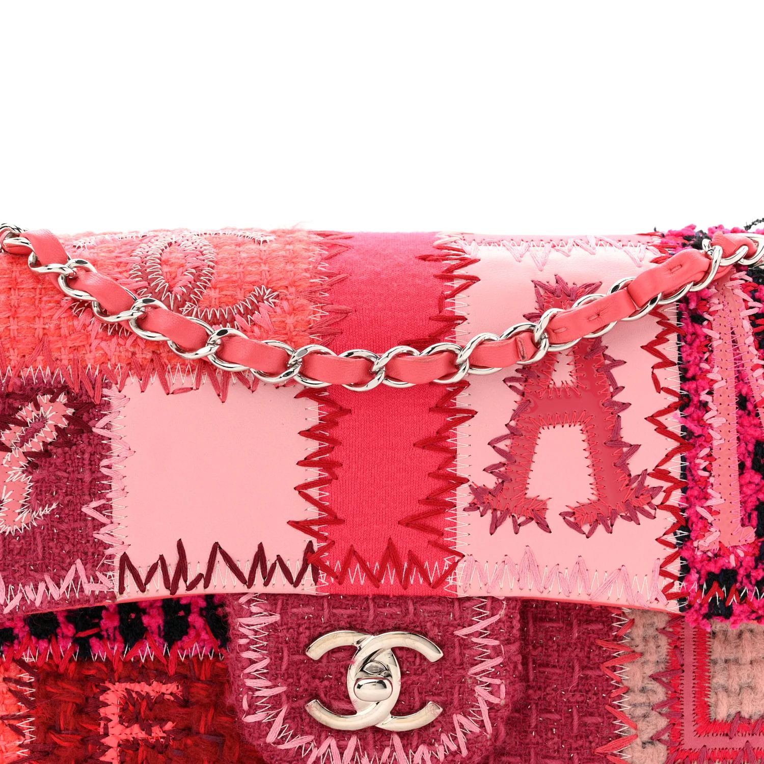 Tweed Patchwork Medium Single Flap Pink - Image 8