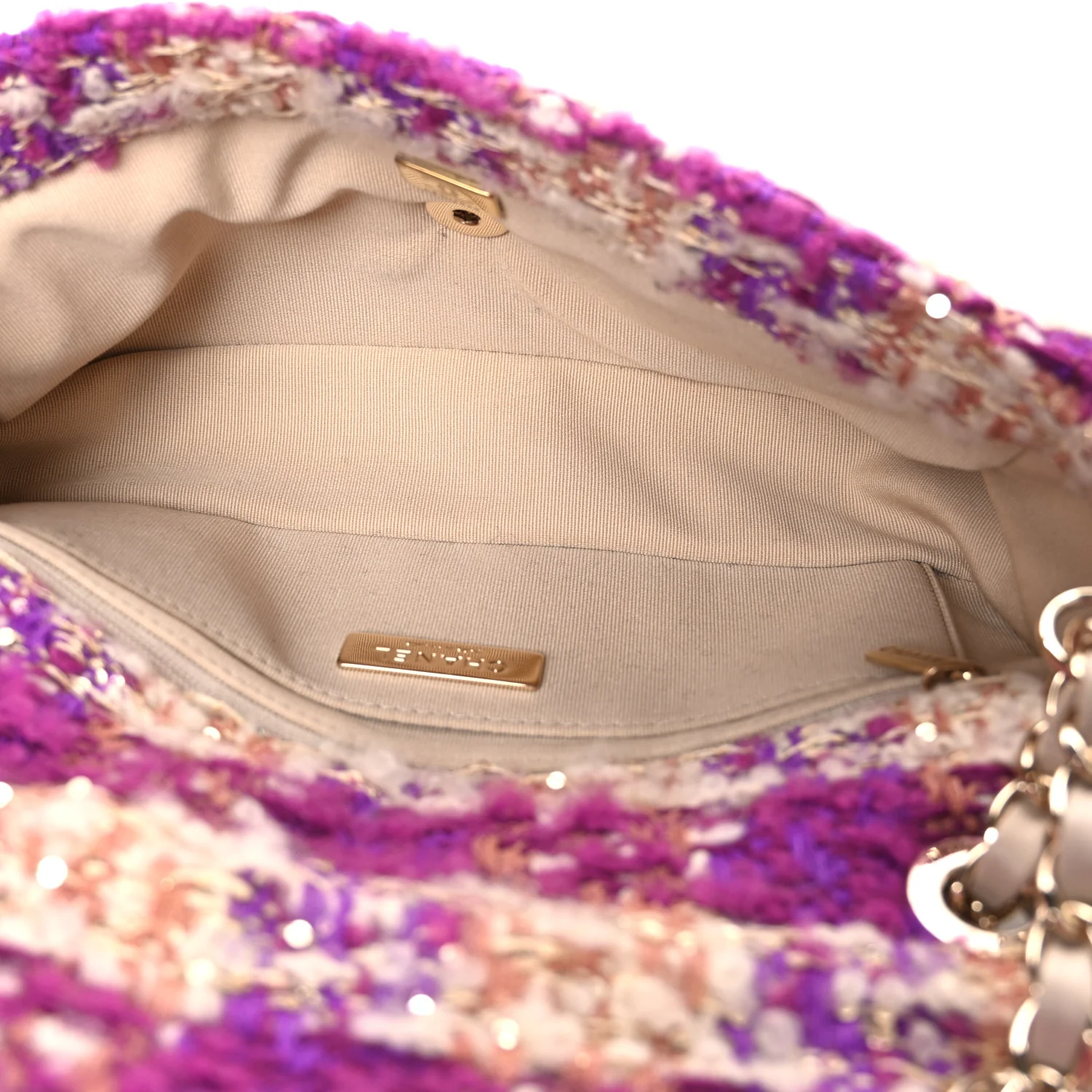 Tweed Shearling Large Flap Bag Purple Beige - Image 5