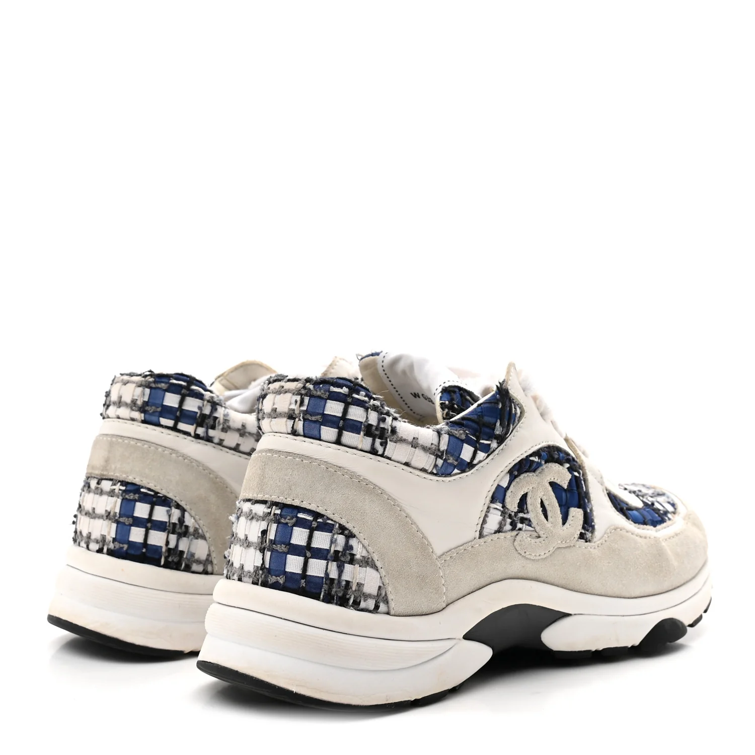 Tweed Suede Calfskin Womens CC Sneakers 37 Dark Blue Black Grey White - Image 5