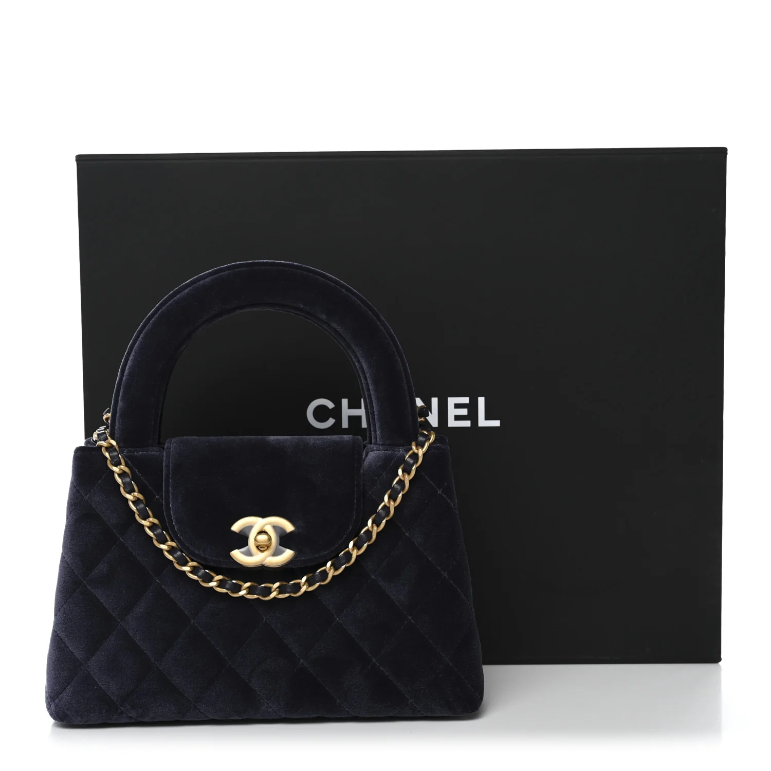 Velvet Quilted Nano Kelly Shopper Navy - Image 11