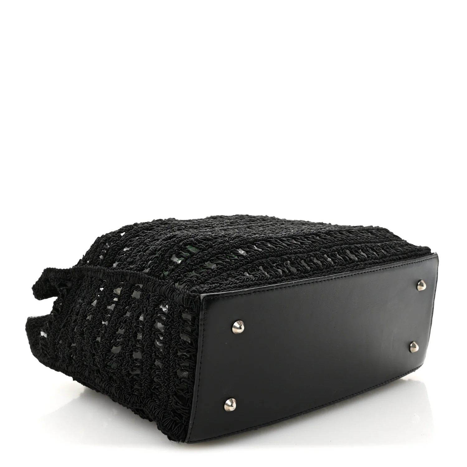 Woven Crochet Knit Tote Black - Image 4