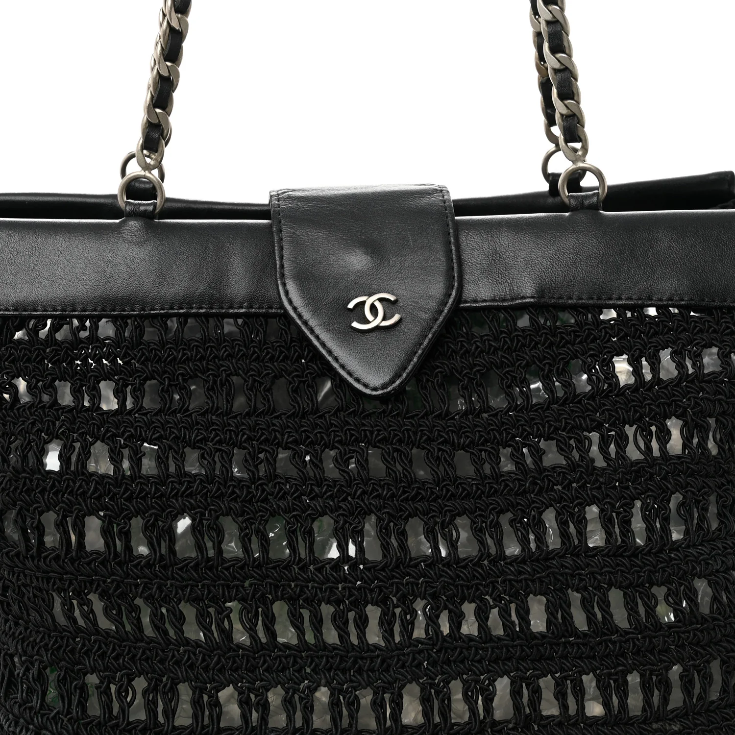 Woven Crochet Knit Tote Black - Image 8