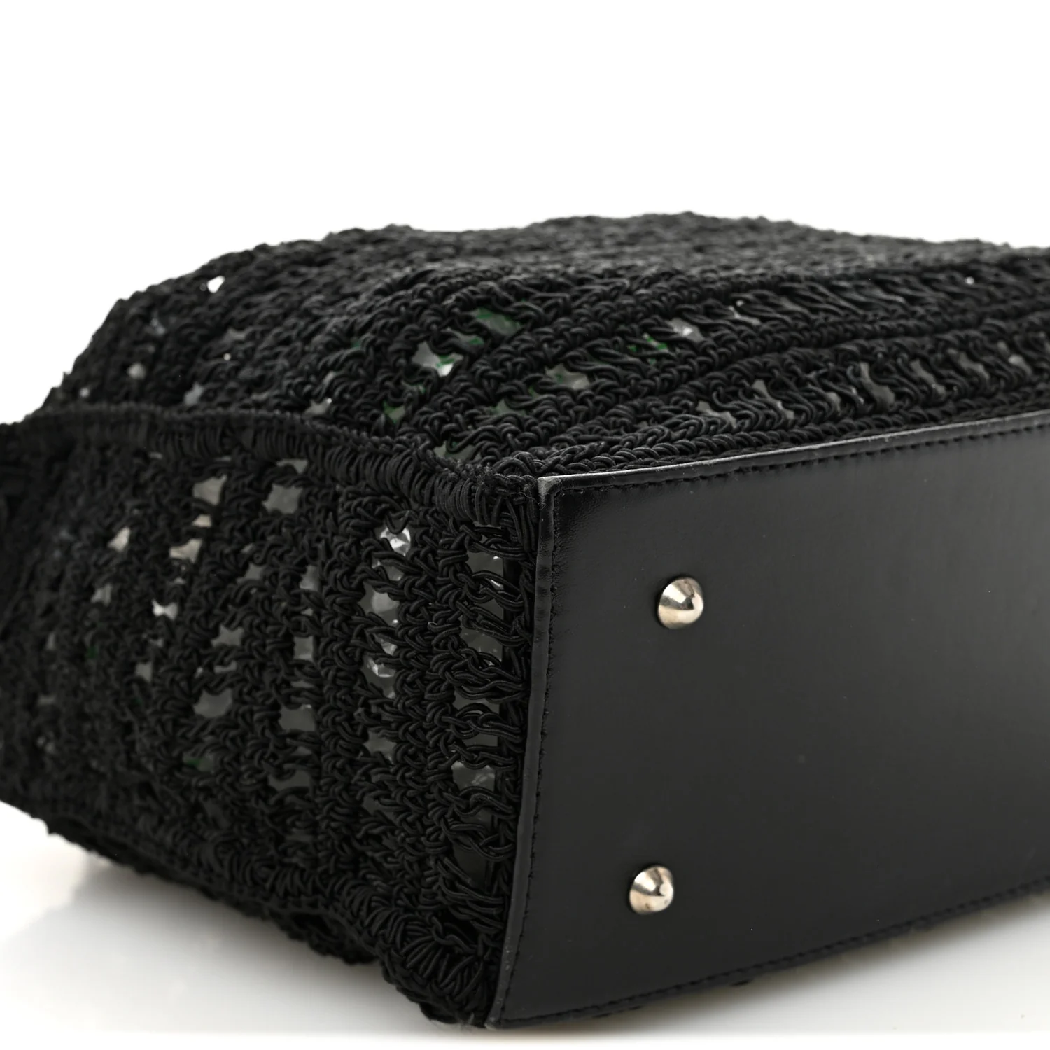 Woven Crochet Knit Tote Black - Image 9