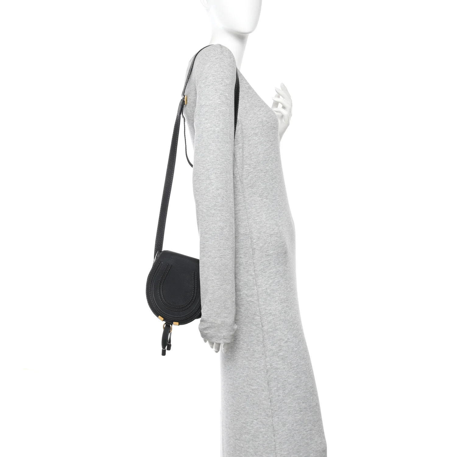 Calfskin Mini Marcie Round Crossbody Bag Black - Image 2