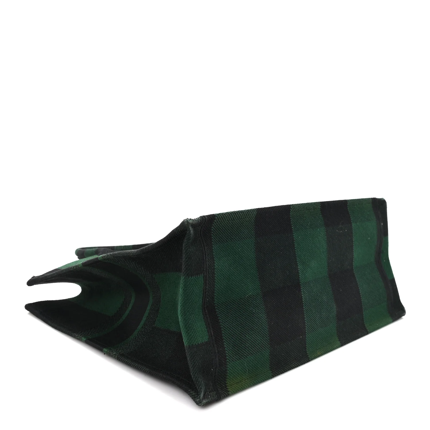 Canvas Embroidered Large Checkered Book Tote Black Green - Image 3