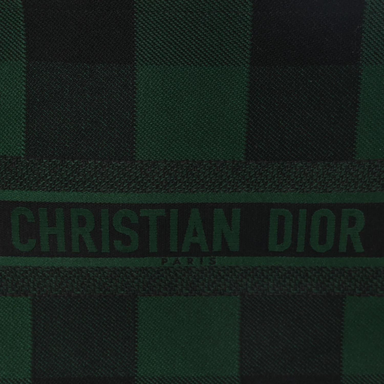 Canvas Embroidered Large Checkered Book Tote Black Green - Image 7