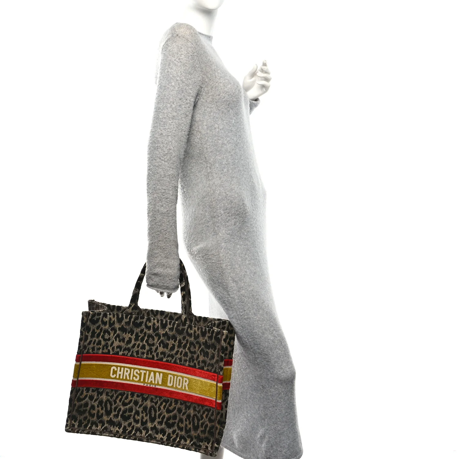 Canvas Velvet Embroidered Large Leopard Book Tote Tote Beige - Image 2