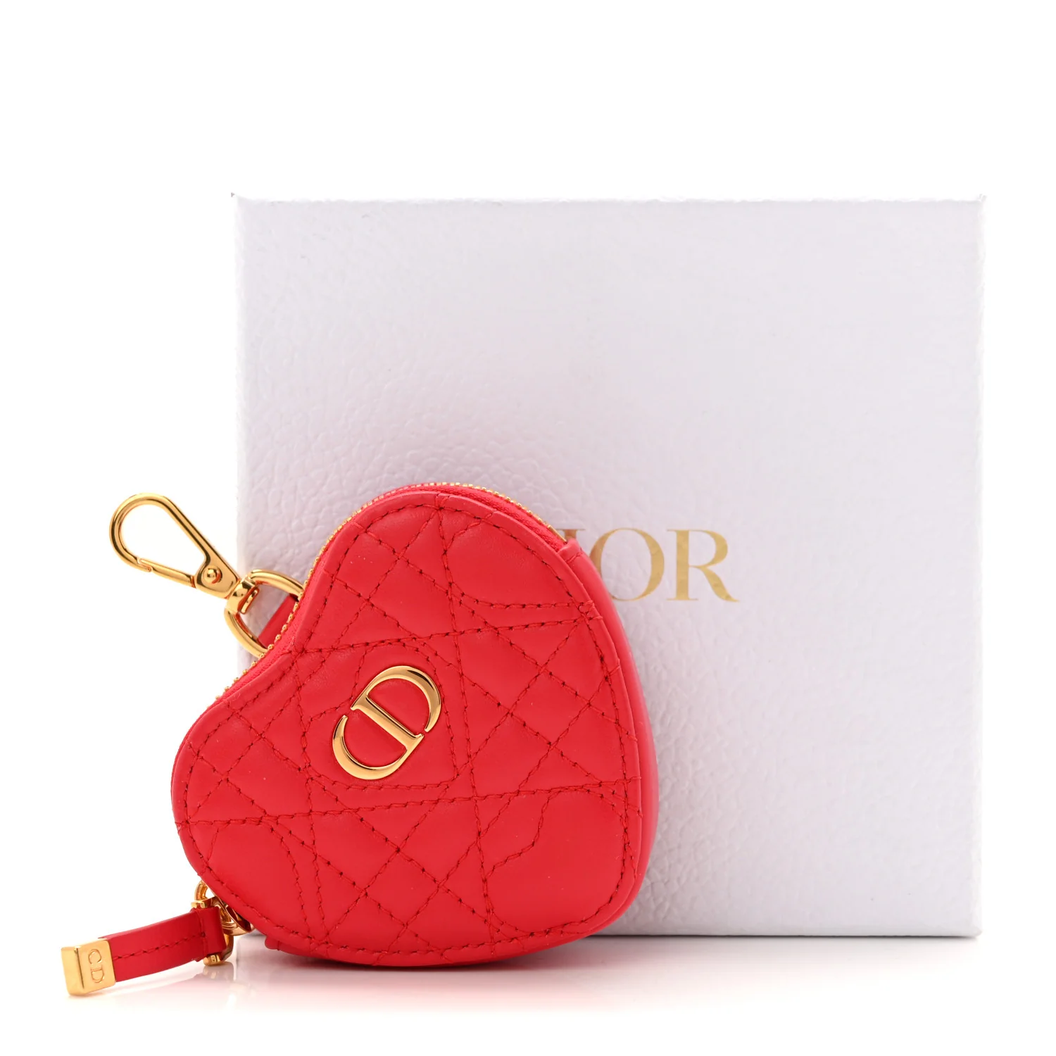 Lambskin Cannage Dioramour Caro Heart Coin Purse Bag Charm Red - Image 8