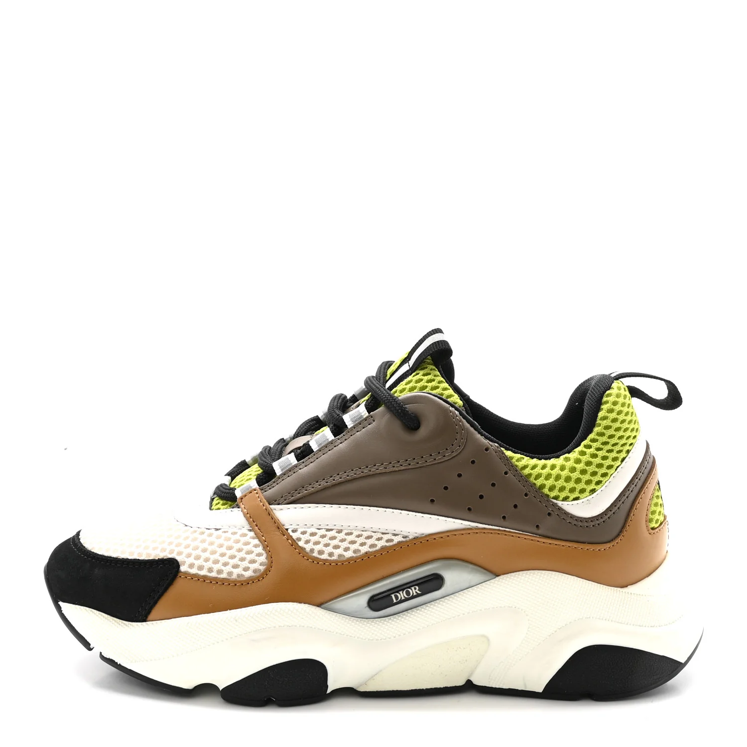 Technical Mesh Calfskin Mens B22 Sneakers 38 Brown Green