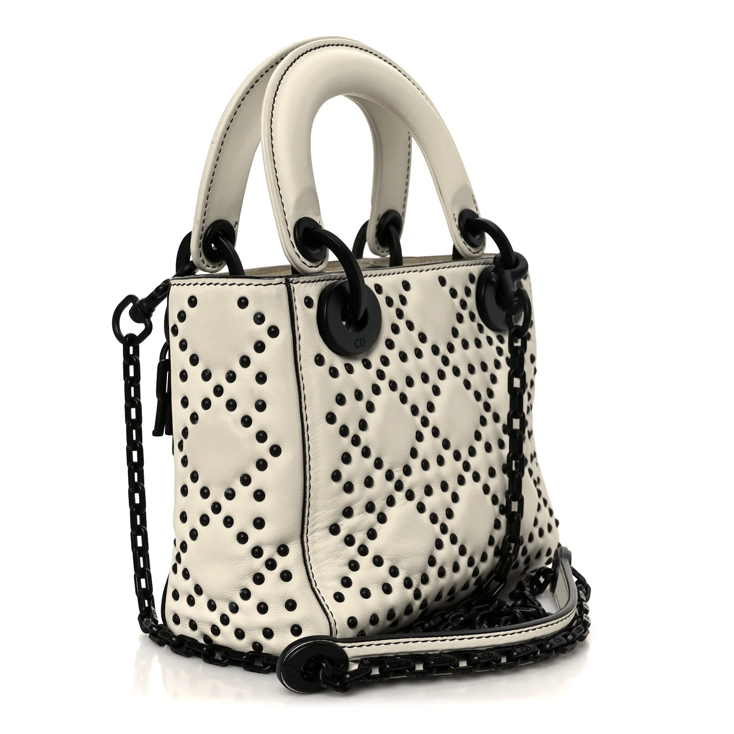 Ultra Matte Calfskin Studded Mini Supple Lady Dior White Black - Image 3