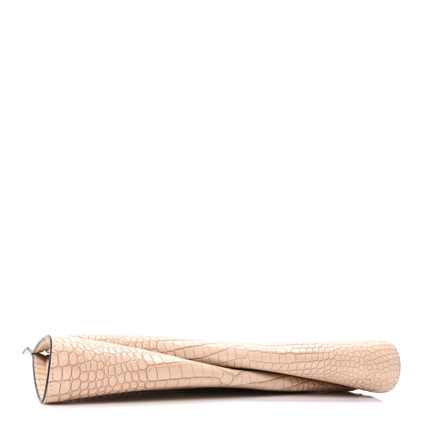 Crocodile Embossed Calfskin Loubi Twist Zip Clutch Bag Beige - Image 4
