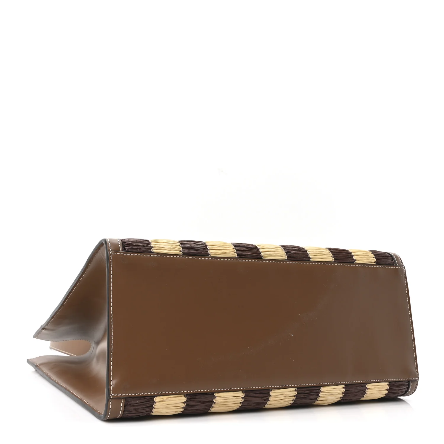 Paglia Pequin Vitello King Woven Medium Fendi Sunshine Shopper Tote Naturale Gianduia - Image 4