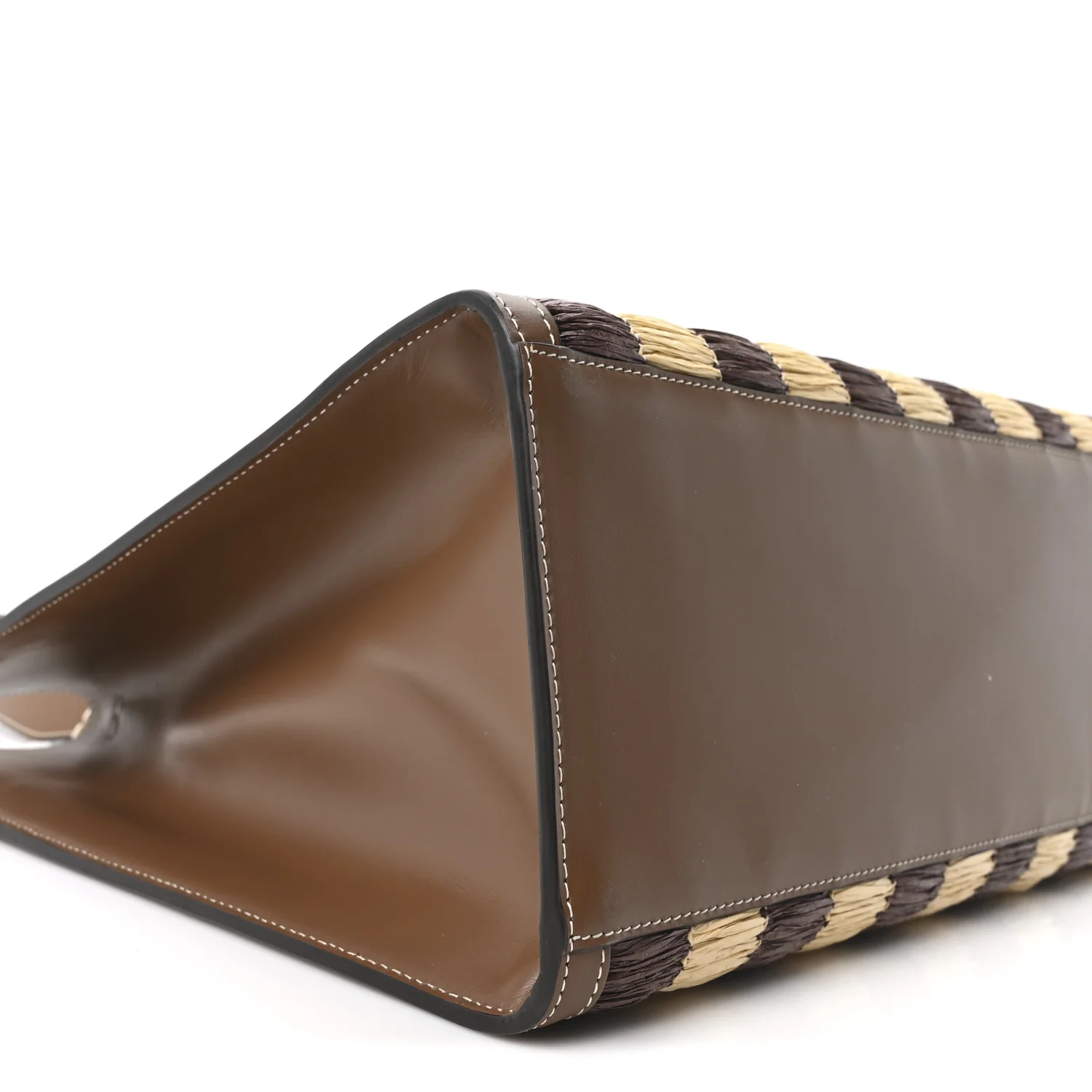 Paglia Pequin Vitello King Woven Medium Fendi Sunshine Shopper Tote Naturale Gianduia - Image 9