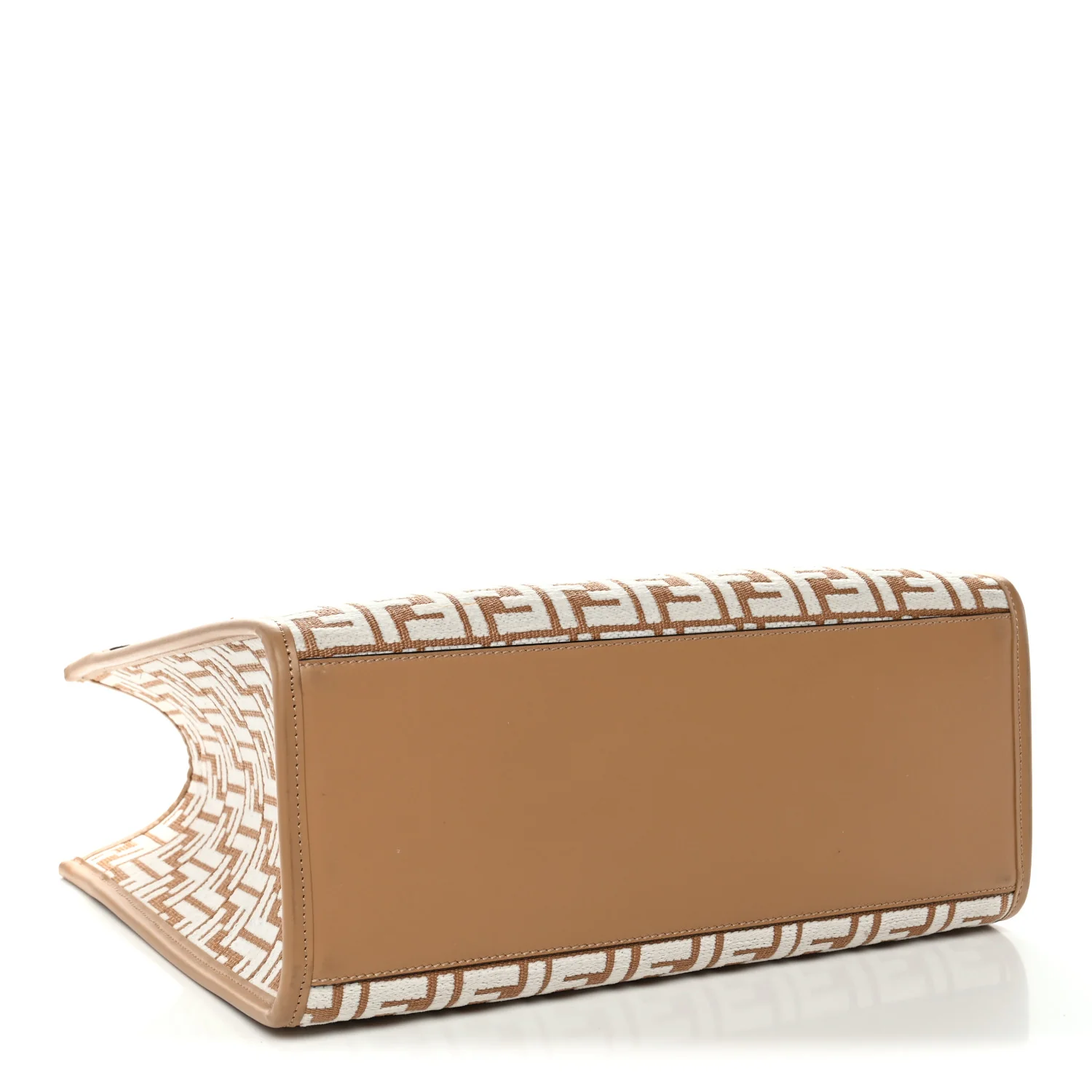 Woven Fabric Calfskin FF Medium Fendi Sunshine Shopper Tote Natural White Dark Honey - Image 4