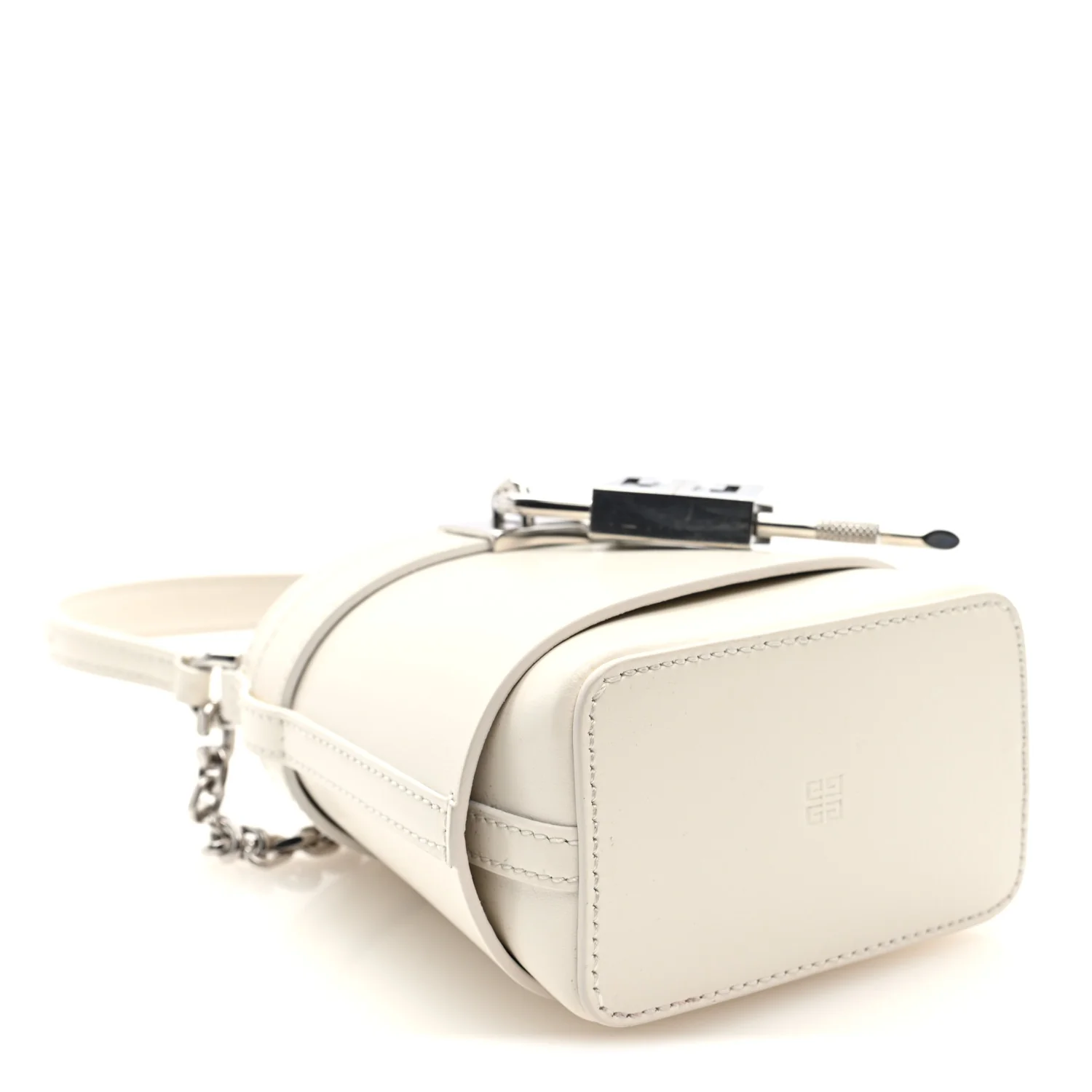 Box Calfskin Micro Shark Lock Bucket Bag White - Image 4