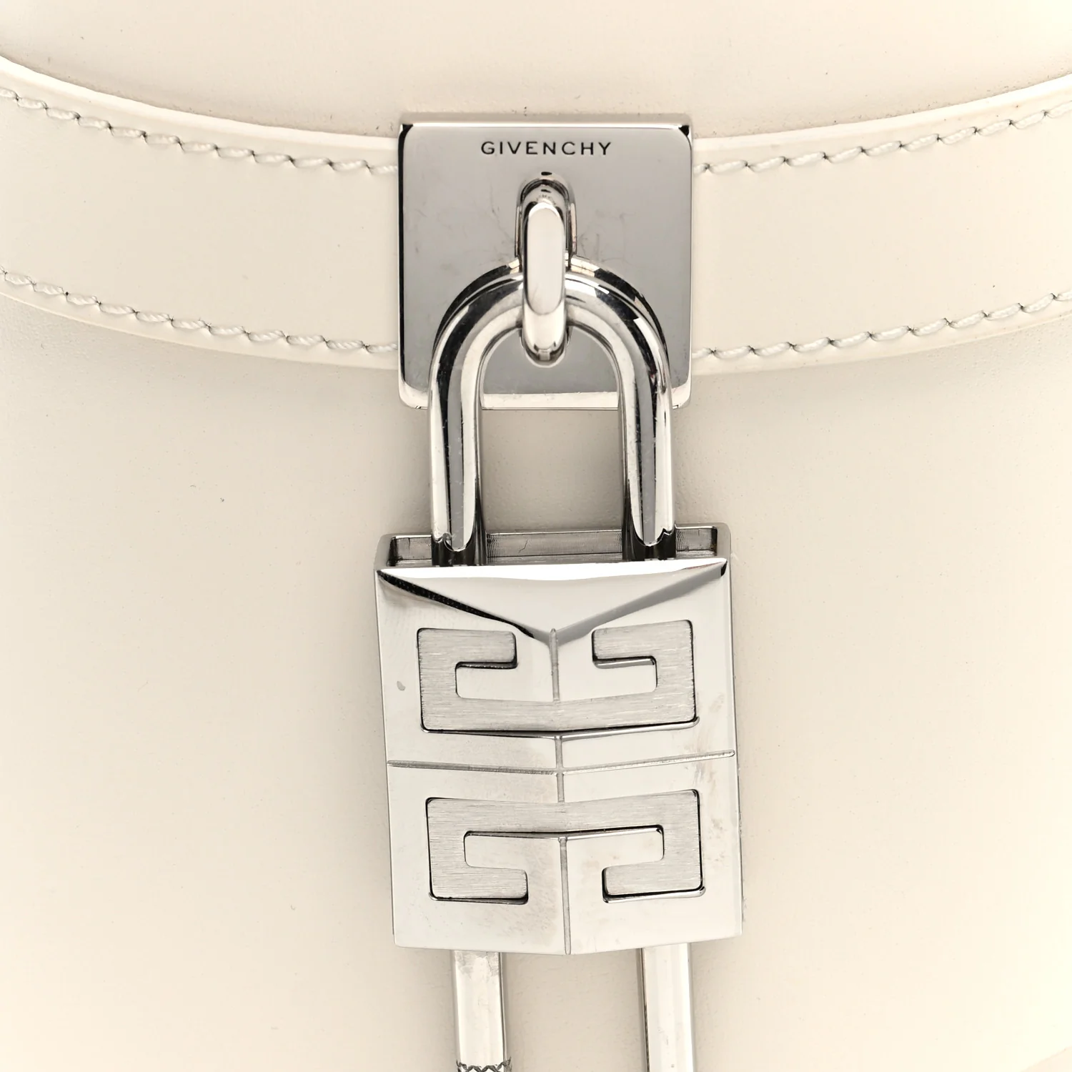 Box Calfskin Micro Shark Lock Bucket Bag White - Image 7