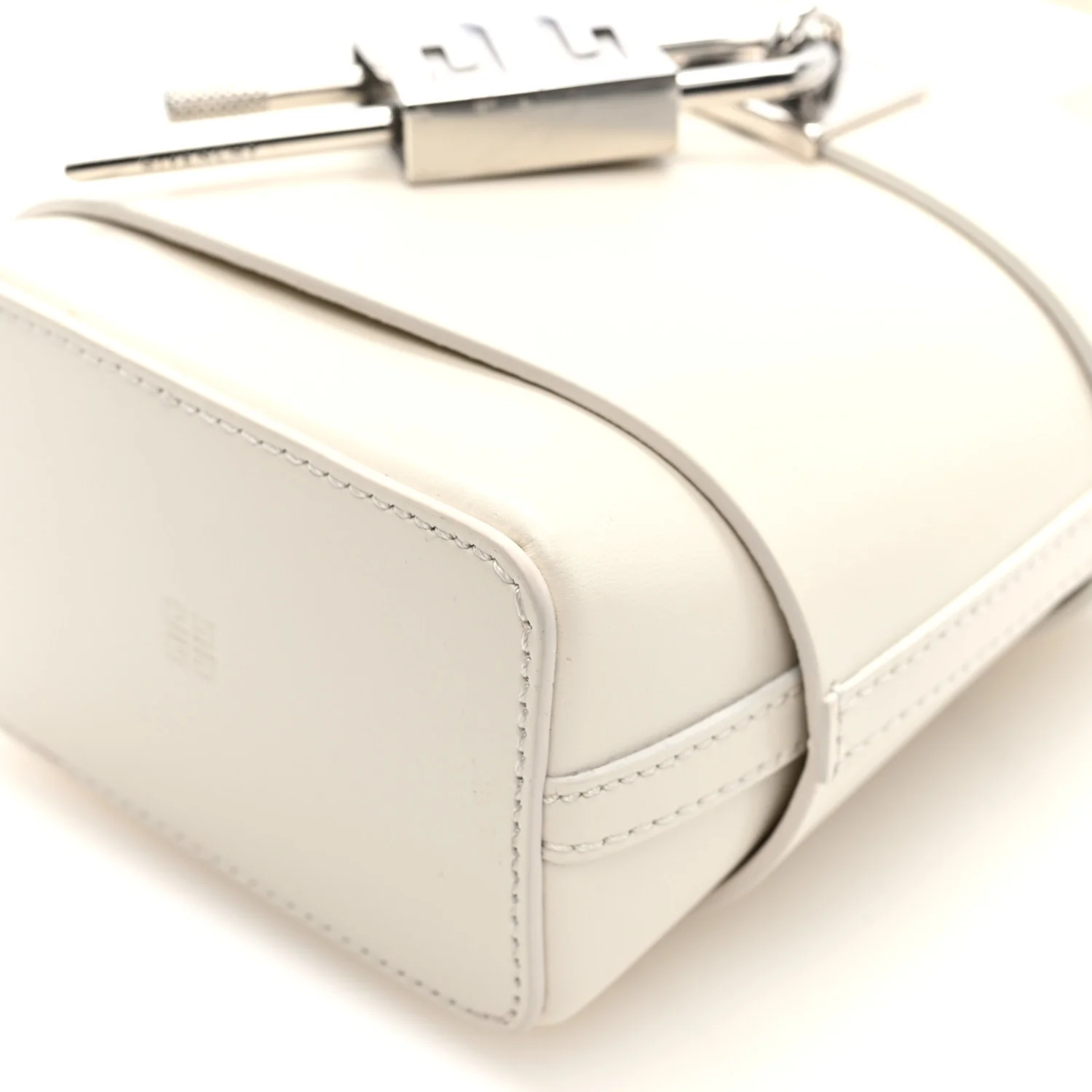 Box Calfskin Micro Shark Lock Bucket Bag White - Image 9