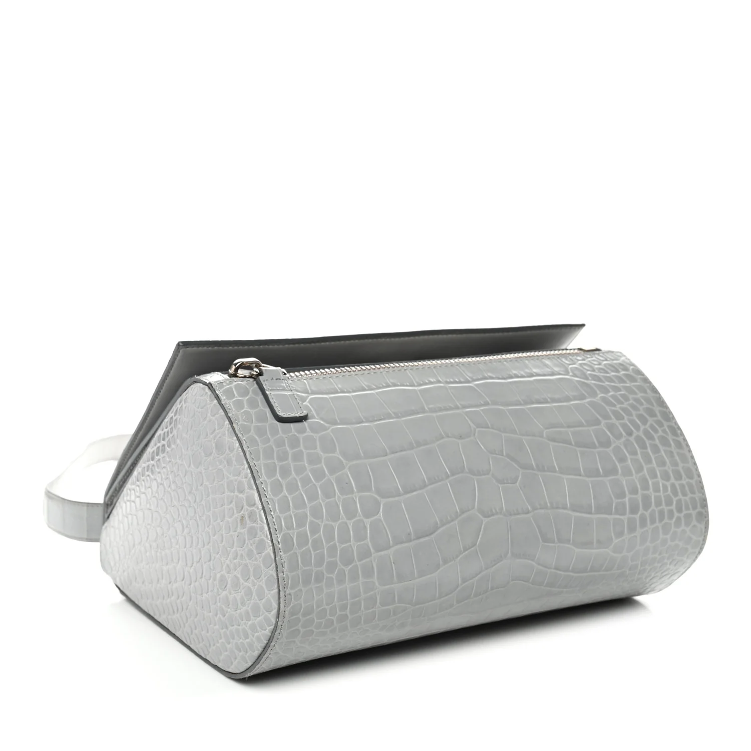 Calfskin Crocodile Embossed Medium Pandora Box Crossbody Bag Grey - Image 14