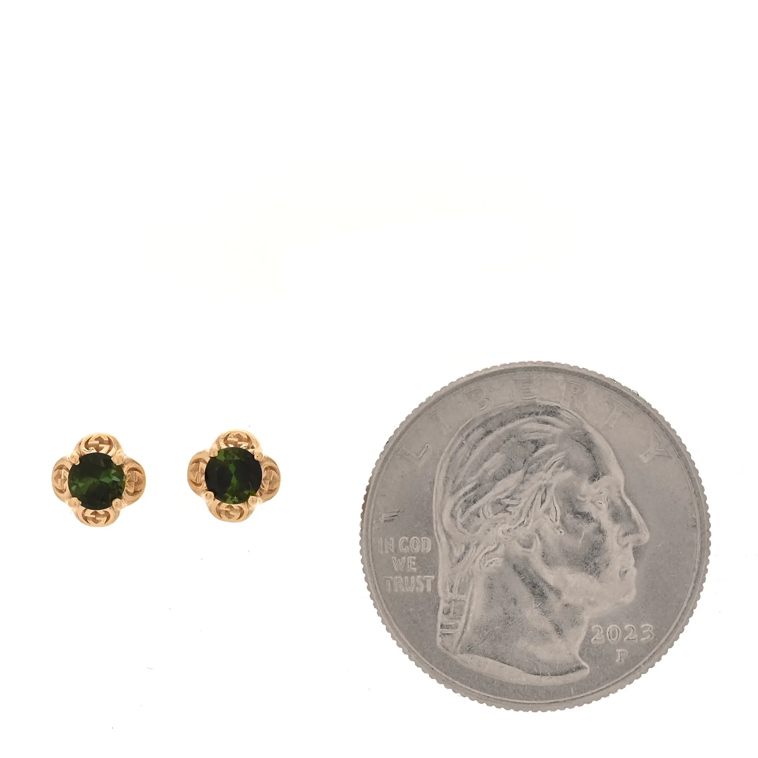 18K Yellow Gold Green Tourmaline Interlocking G Earrings 49/4.75 - Image 2