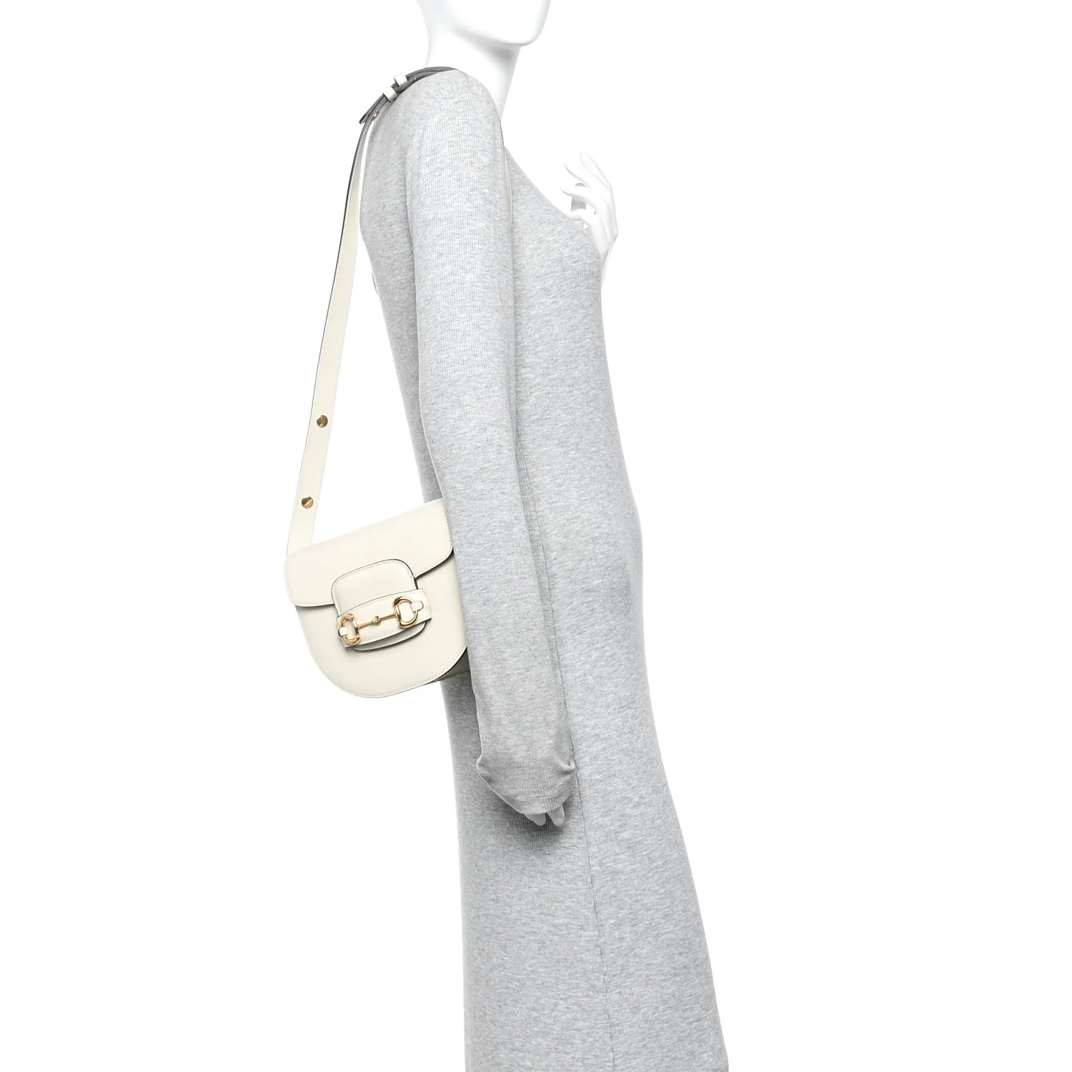 Azalea Calfskin Mini Horsebit 1955 Rounded Shoulder Bag Mystic White - Image 2