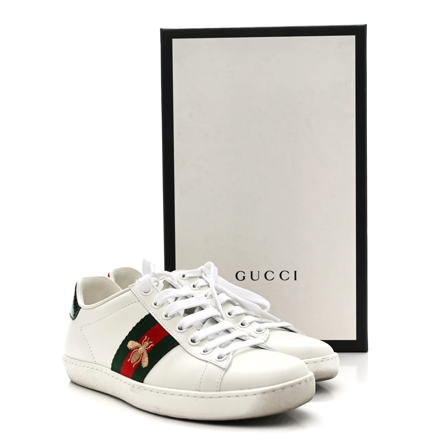 Calfskin Ayers Bee Embroidered Womens Ace Sneakers 36 White Green - Image 10