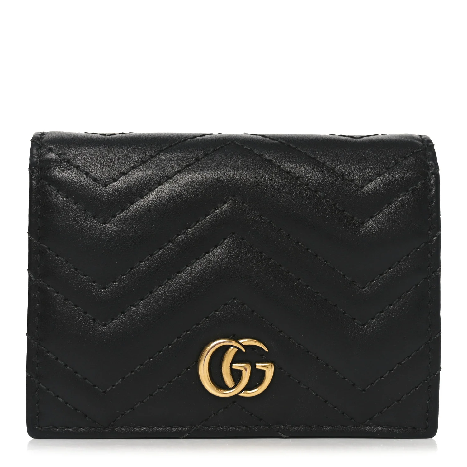 Calfskin Matelasse GG Marmont Card Case Wallet Black