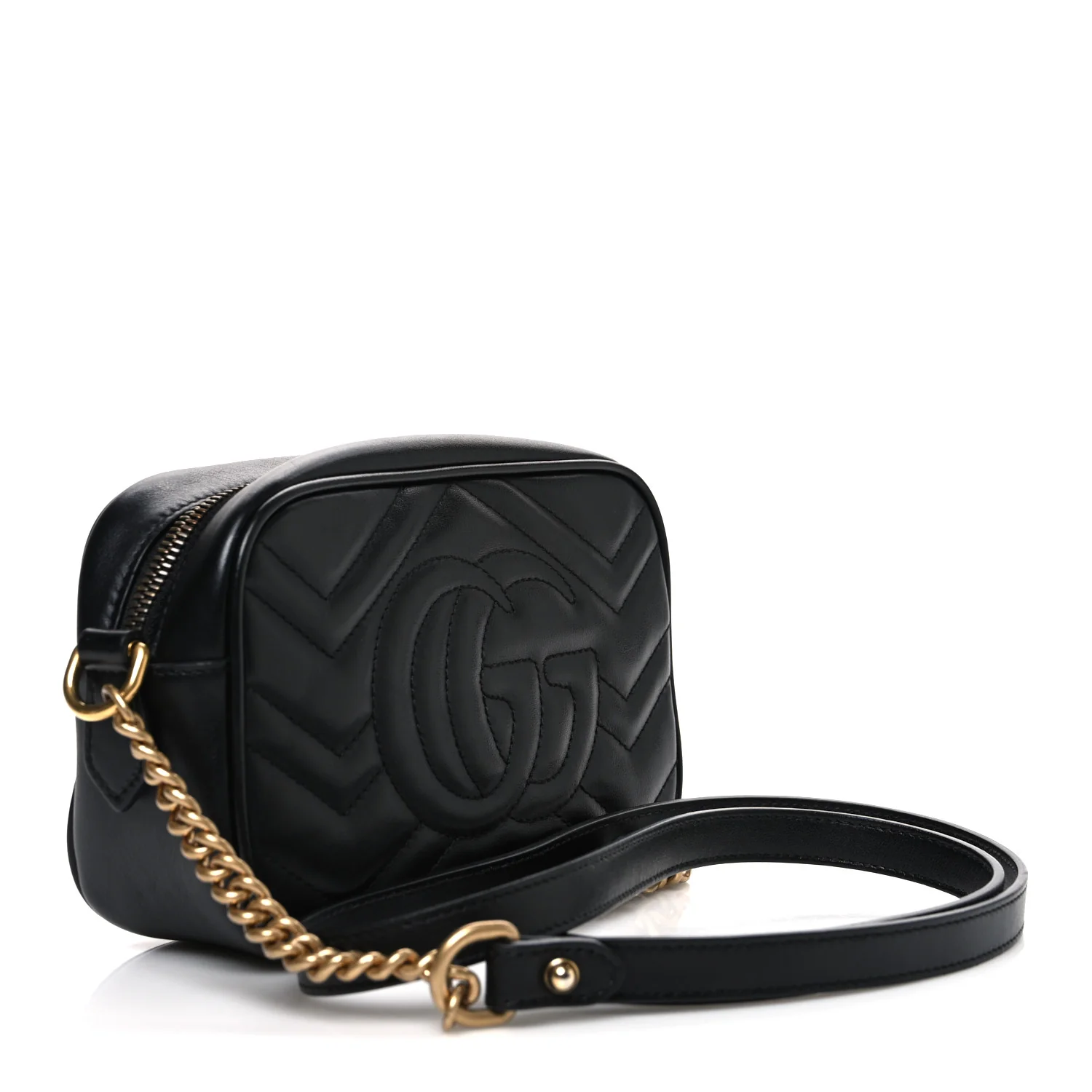 Calfskin Matelasse Mini GG Marmont Chain Shoulder Bag Black - Image 3