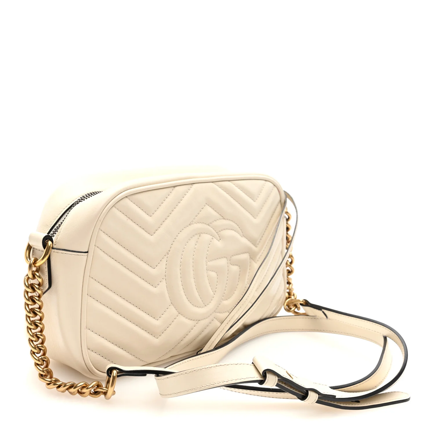 Calfskin Matelasse Small GG Marmont Chain Shoulder Bag White - Image 3