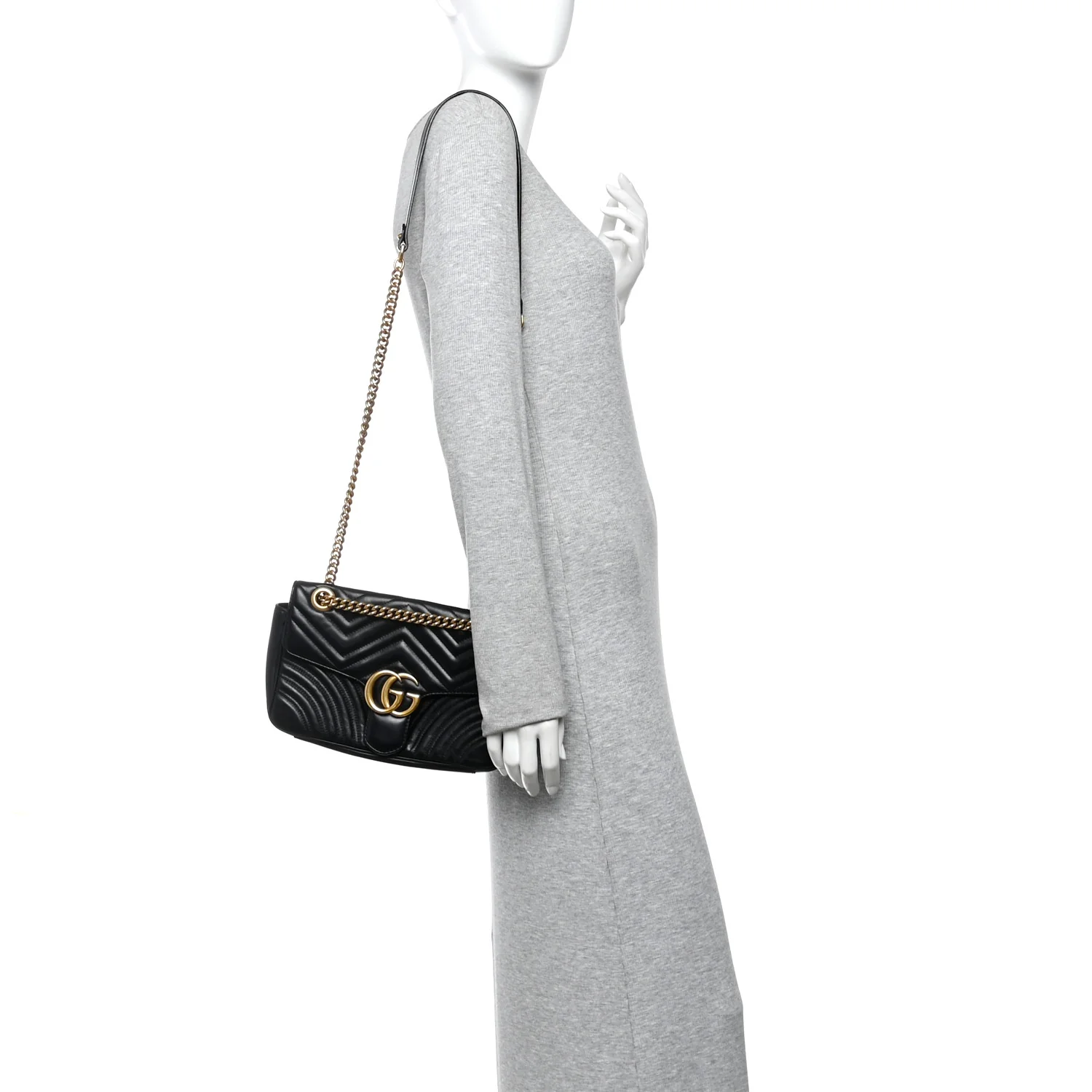 Calfskin Matelasse Small GG Marmont Shoulder Bag Black - Image 2