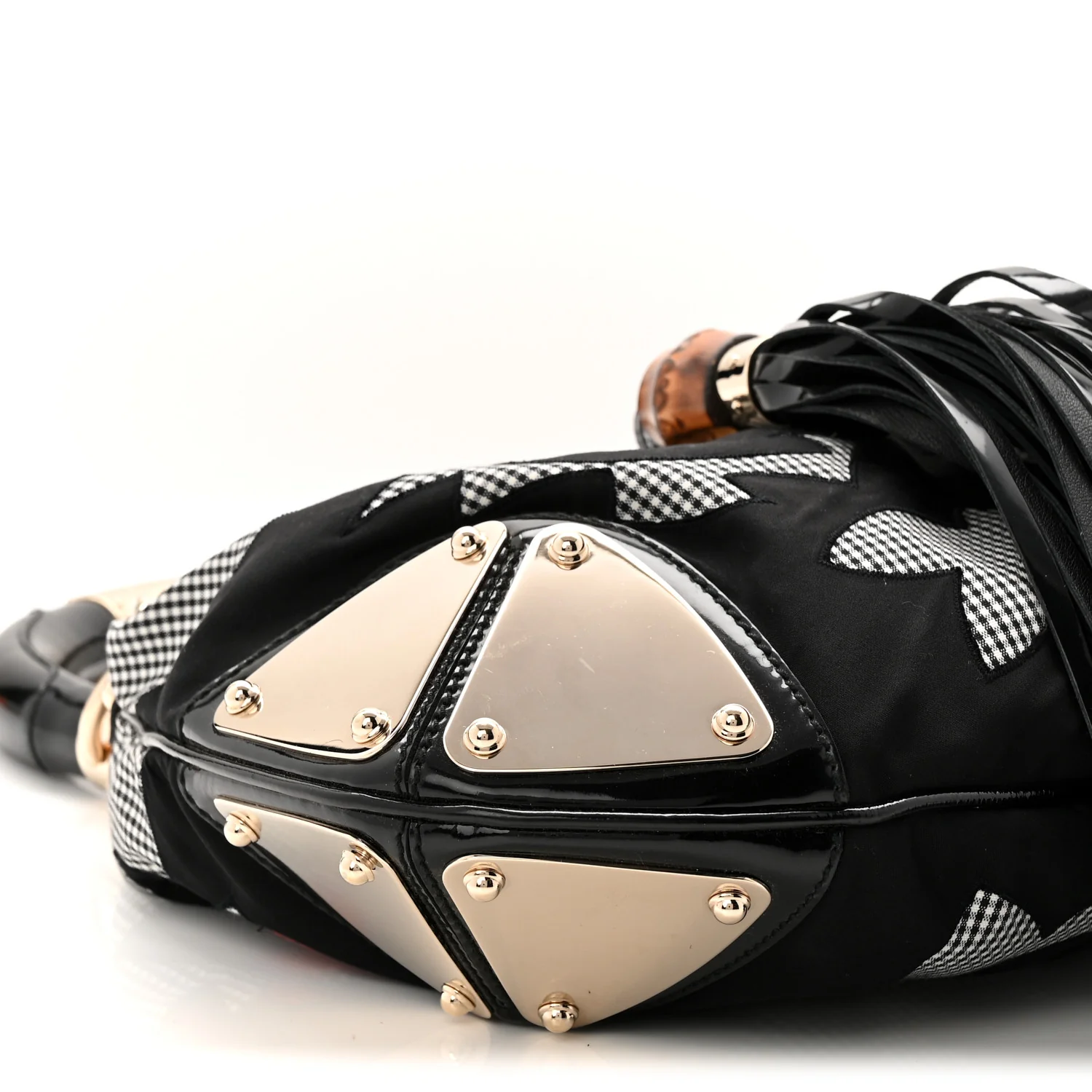 Cotton Patent Calfskin Large Indy Top Handle Hobo Black White Red - Image 9