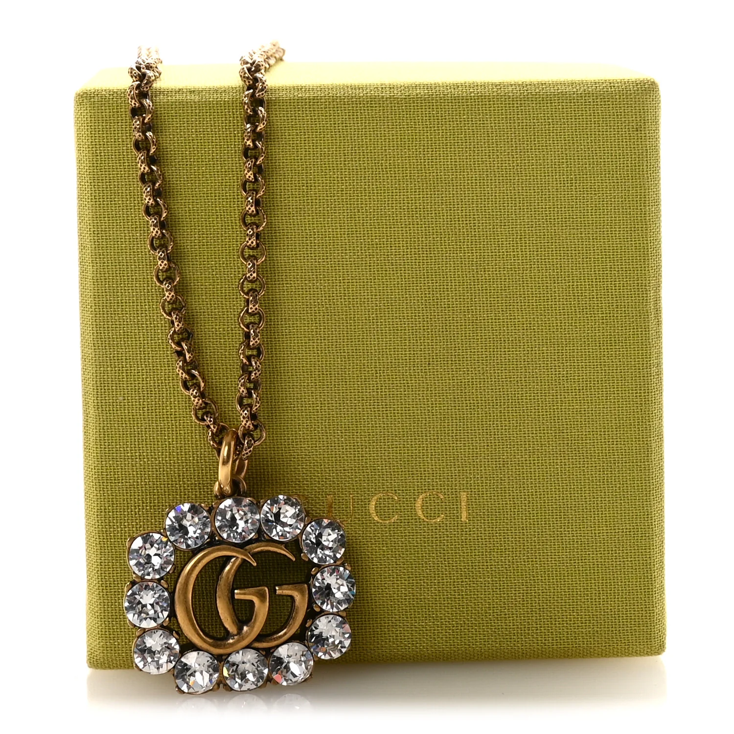 Crystal Embellished Double G Necklace Aged Gold - Image 7