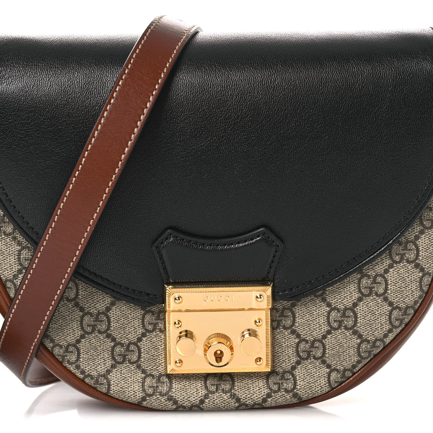 GG Supreme Monogram Calfskin Small Padlock Messenger Shoulder Bag Beige Black Cuir - Image 8